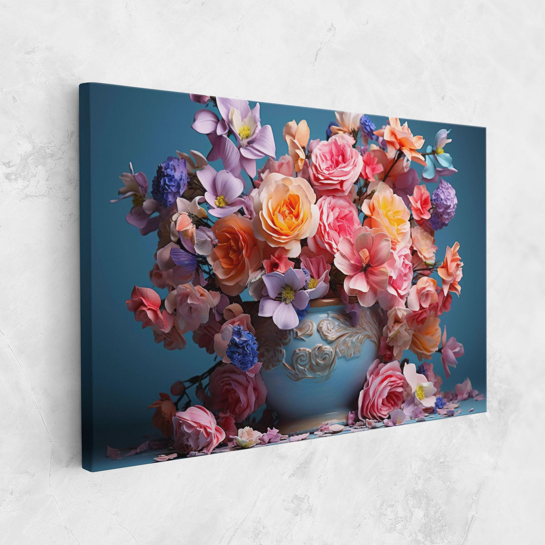 Leinwandbild Blue Vase Flowers mockup 1