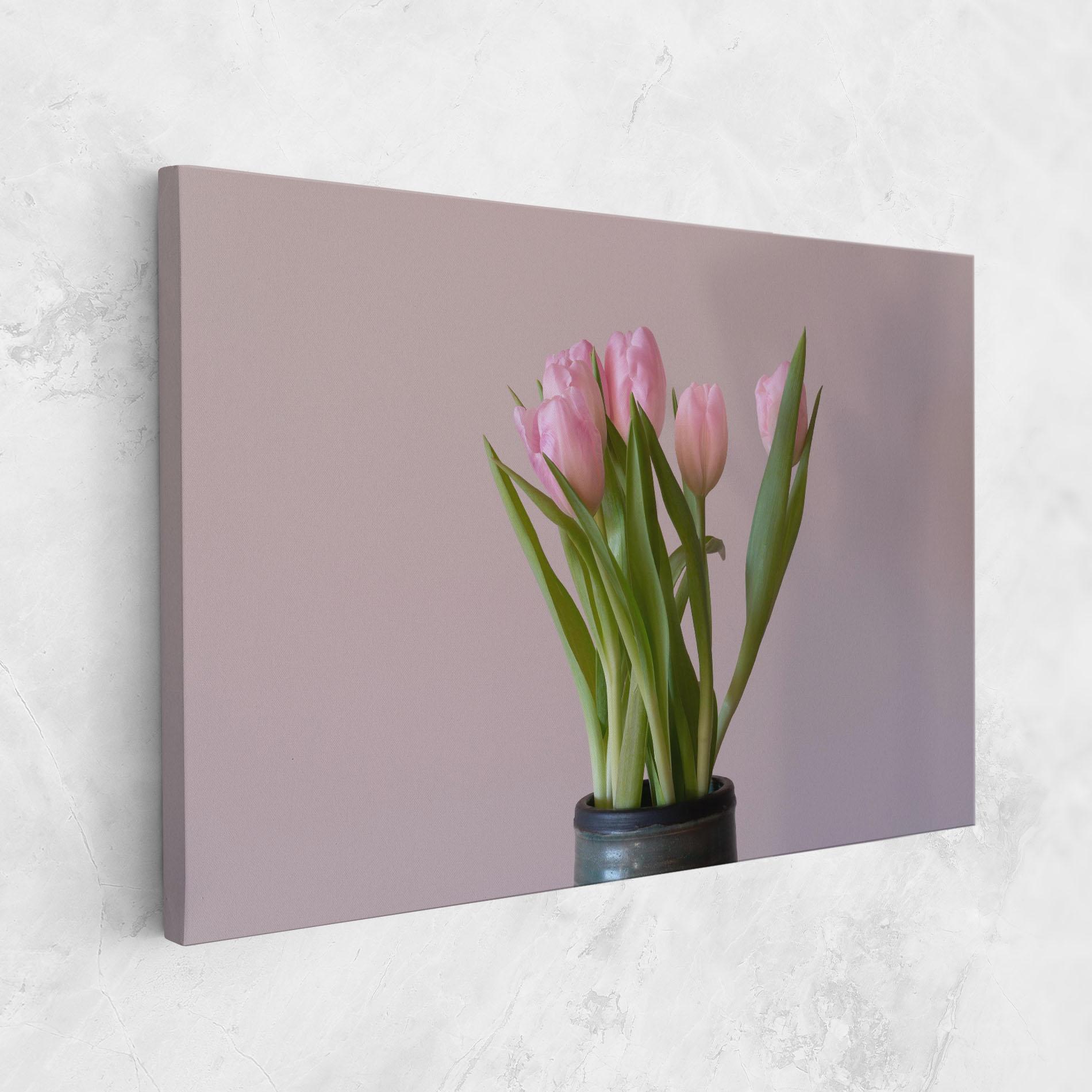 Leinwandbild Pink Tulips Vase mockup 1