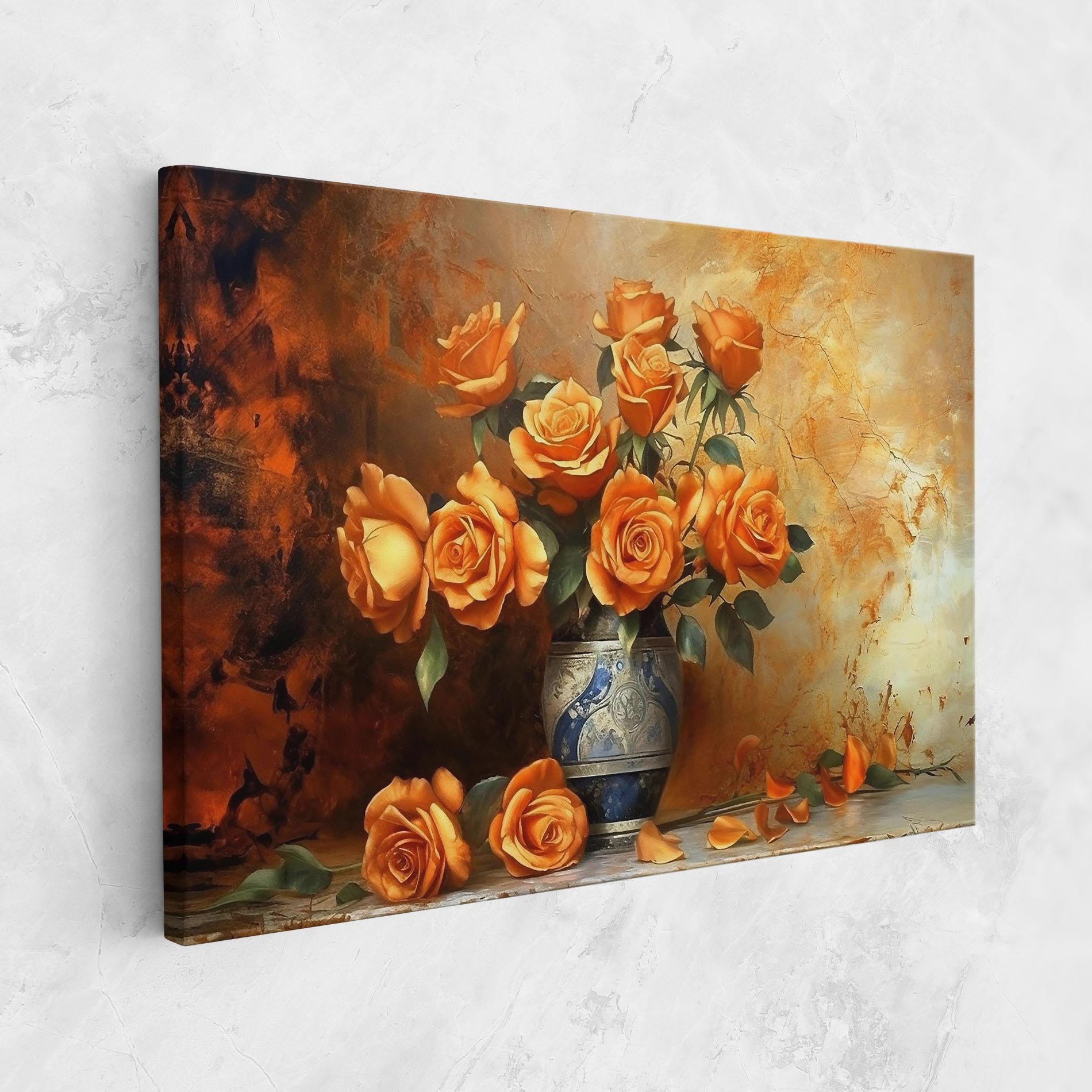Leinwandbild Pretty Orange Rose Vase mockup 1