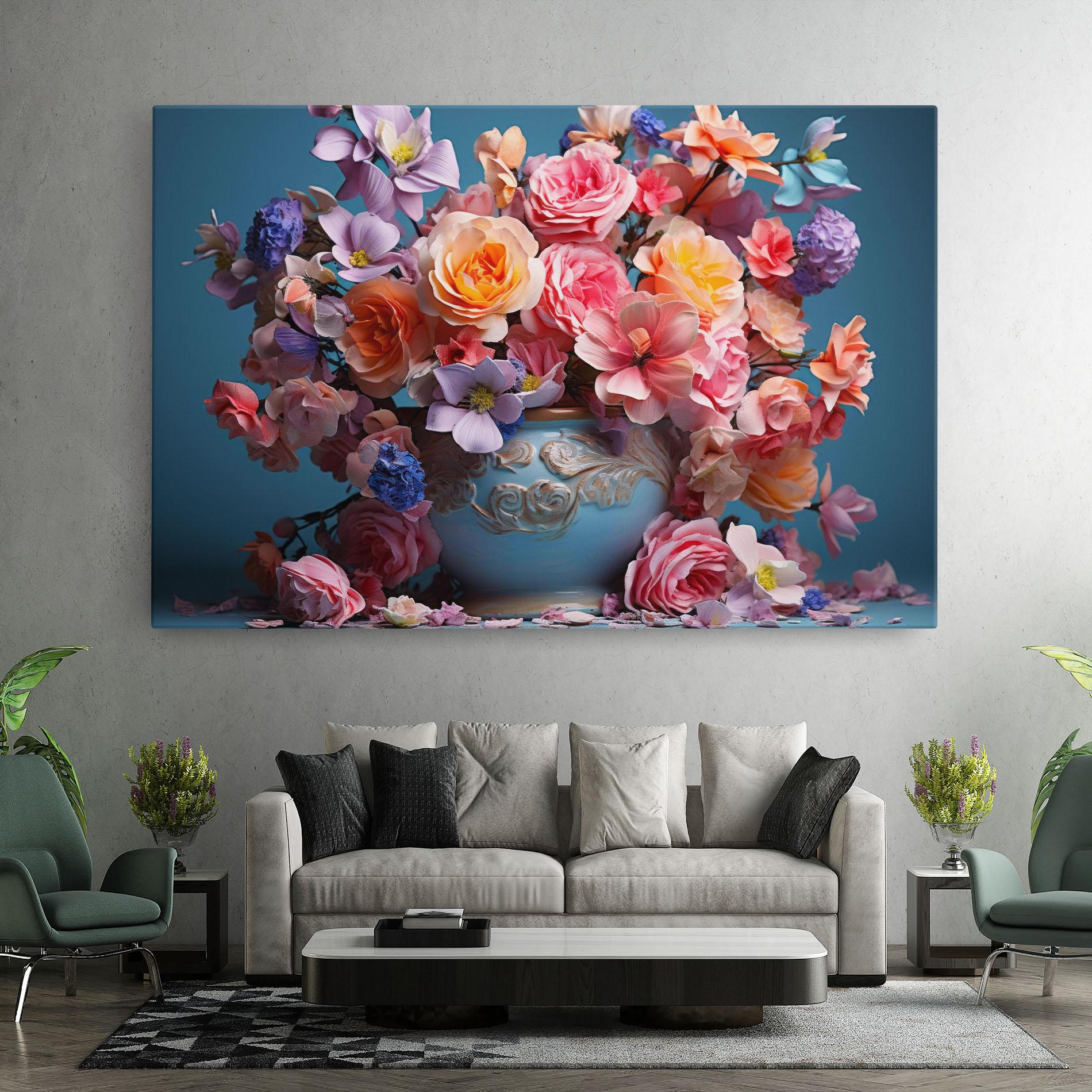 Leinwandbild Blue Vase Flowers mockup 7