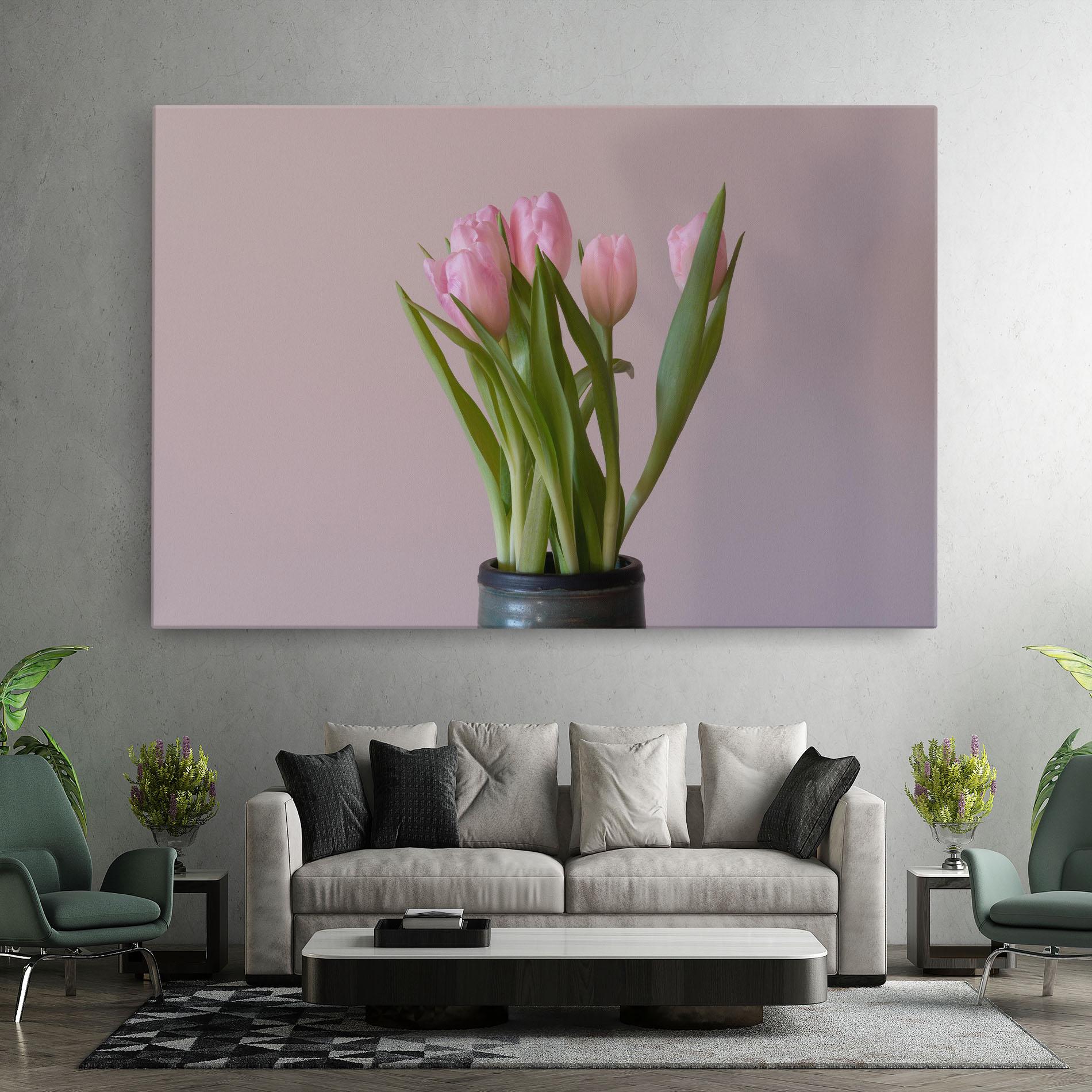 Leinwandbild Pink Tulips Vase mockup 7