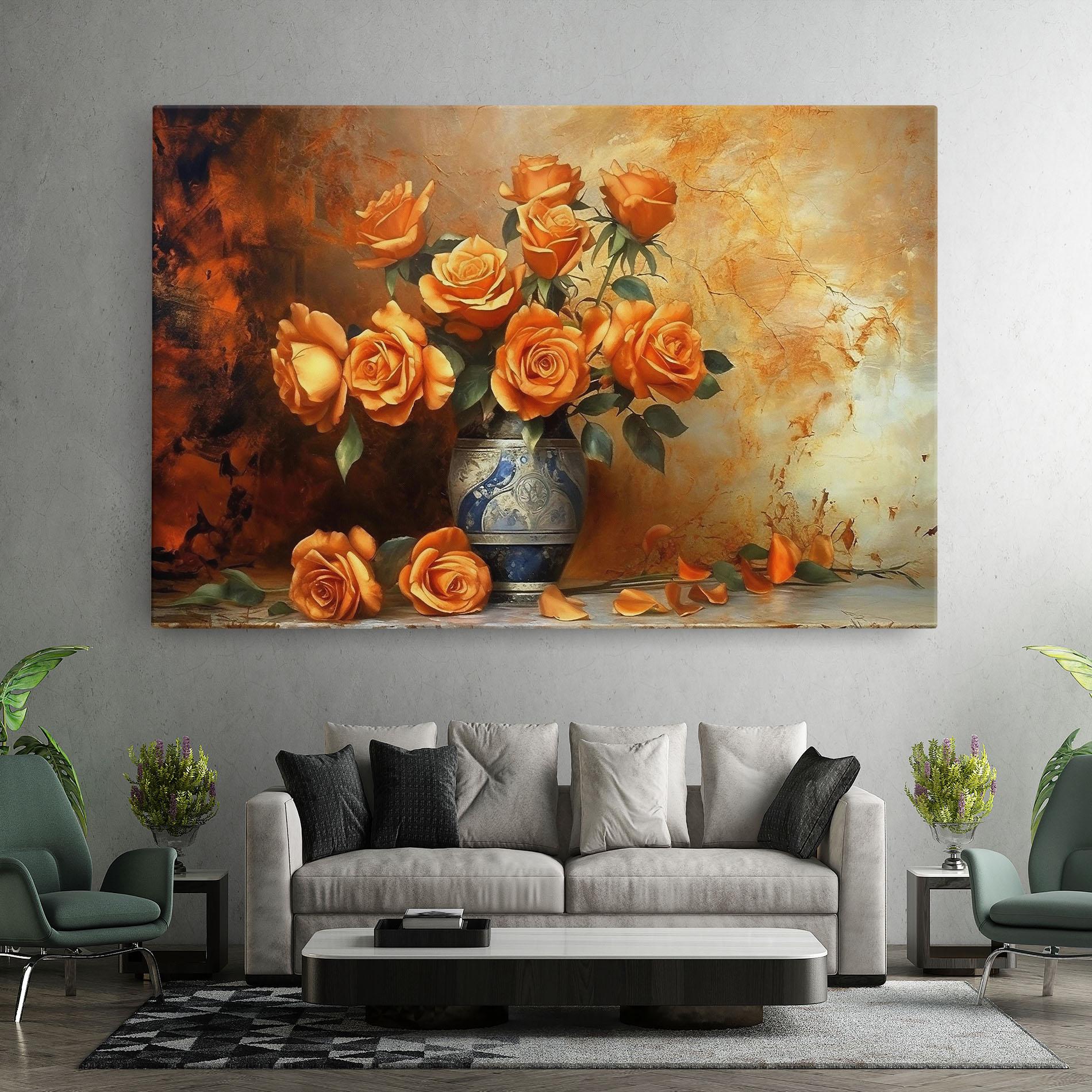 Leinwandbild Pretty Orange Rose Vase mockup 7