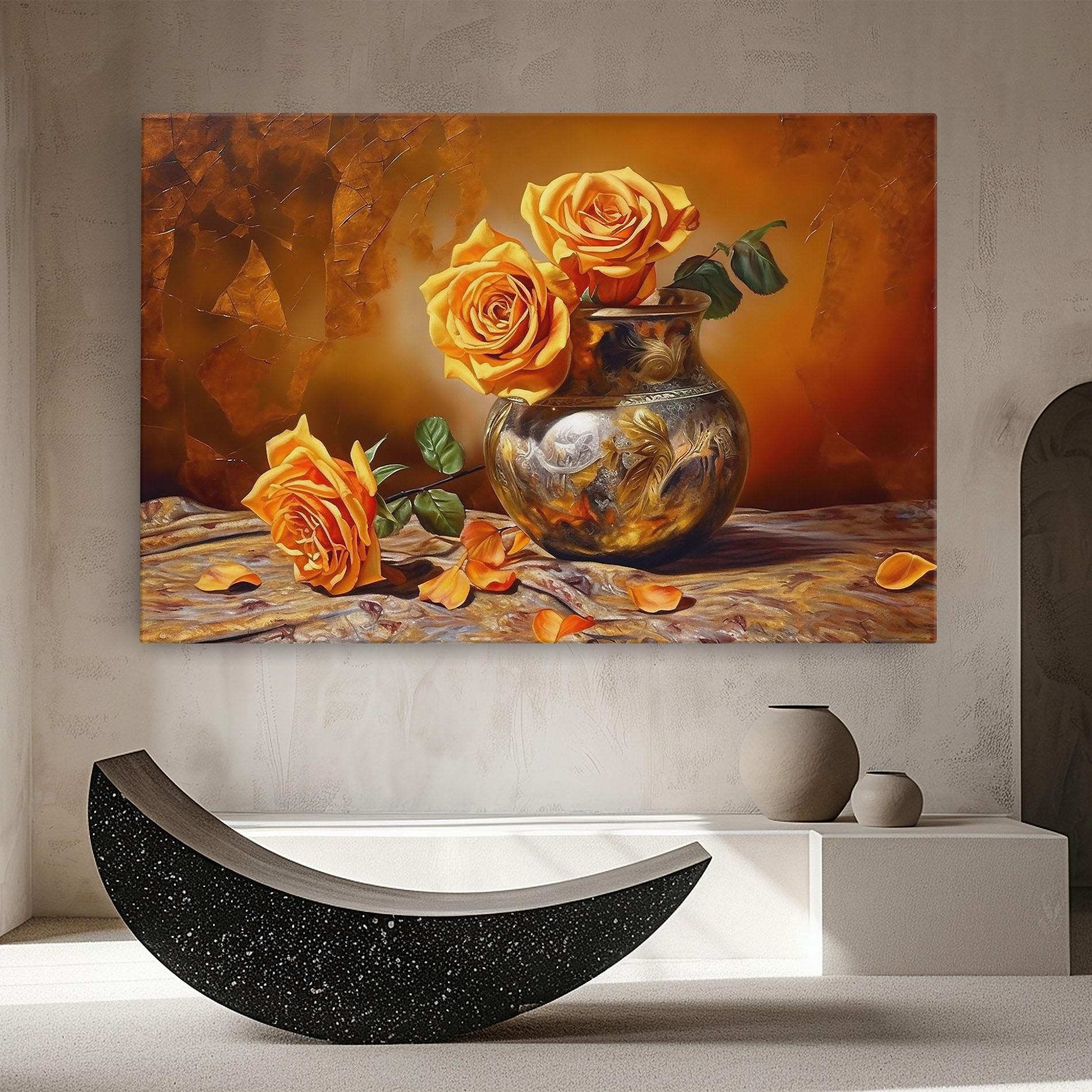 Leinwandbild Orange Roses Vase mockup 8