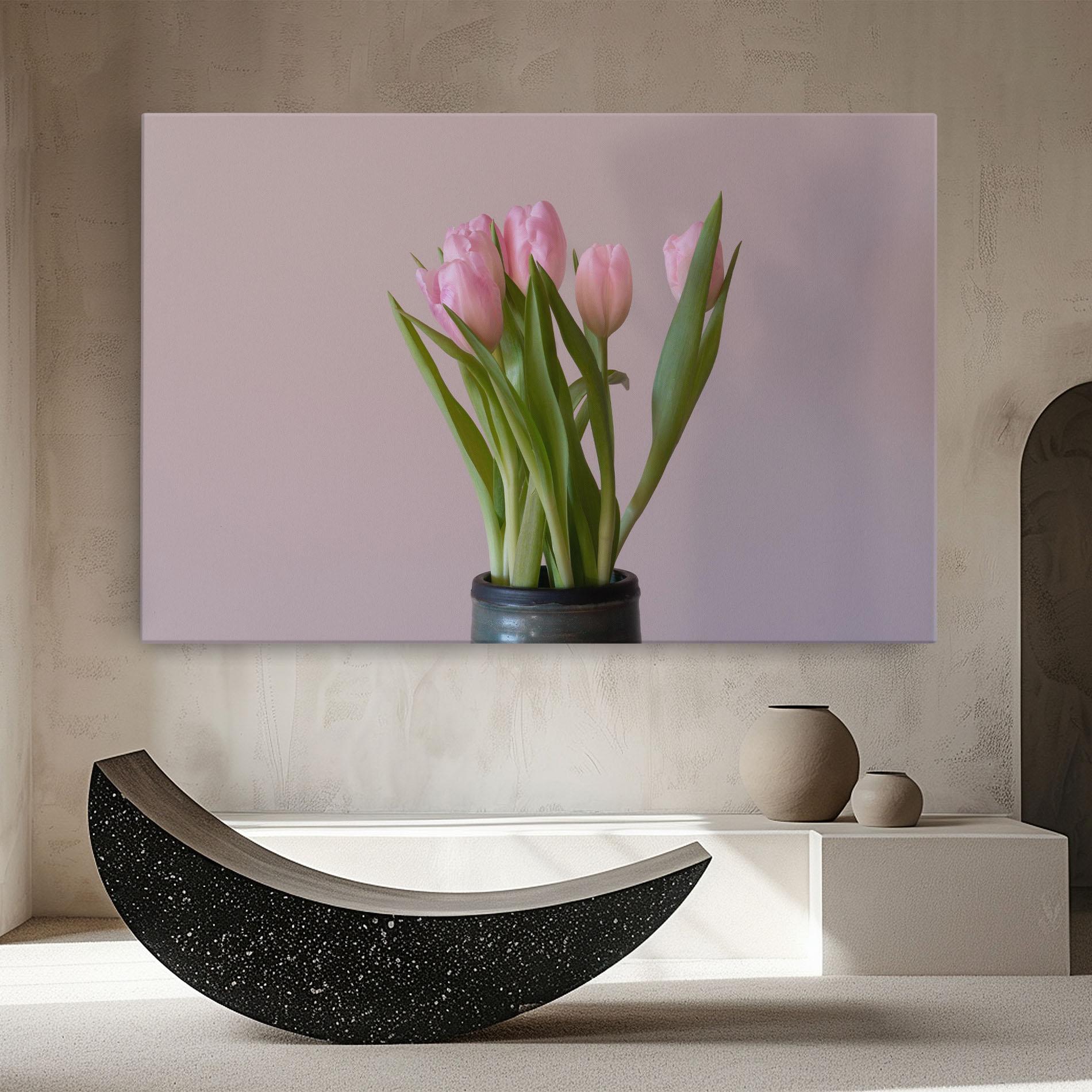 Leinwandbild Pink Tulips Vase mockup 8