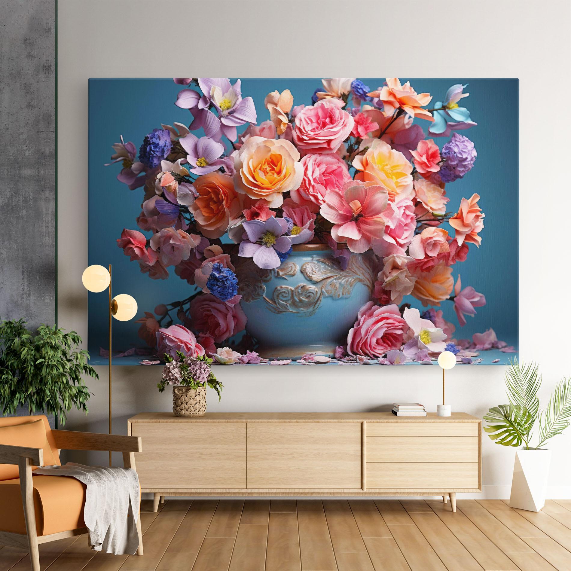 Leinwandbild Blue Vase Flowers mockup 9