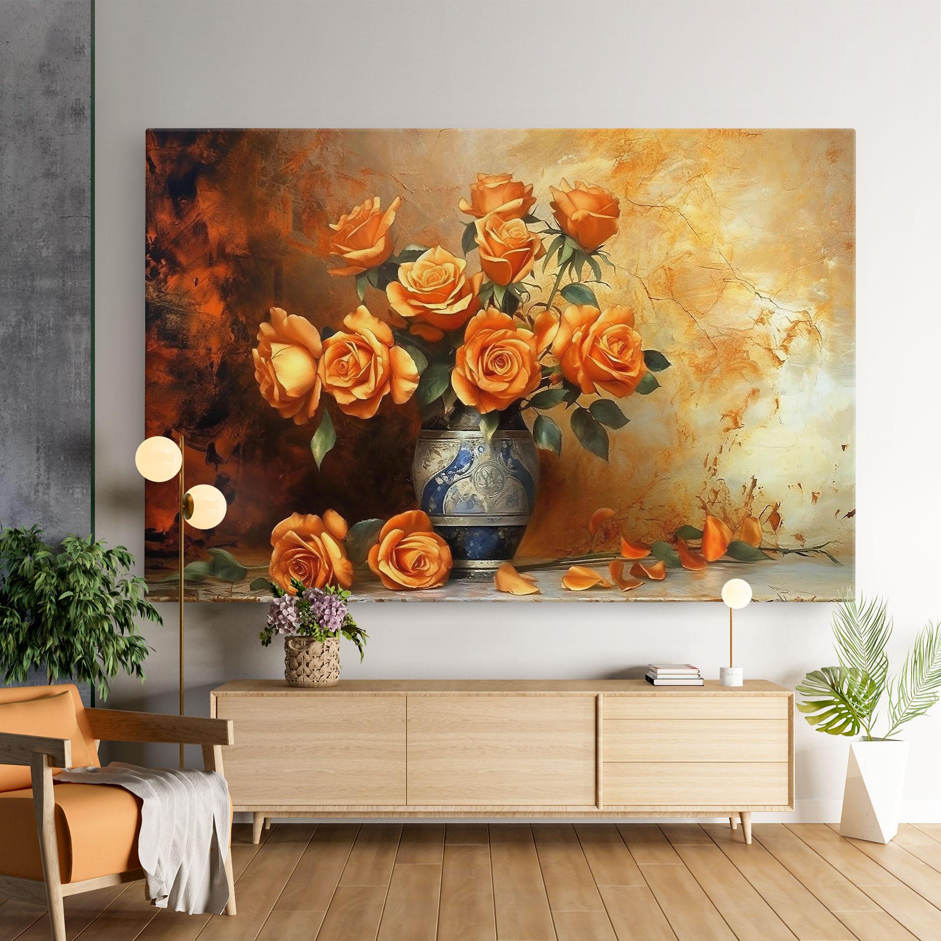 Leinwandbild Pretty Orange Rose Vase mockup 9