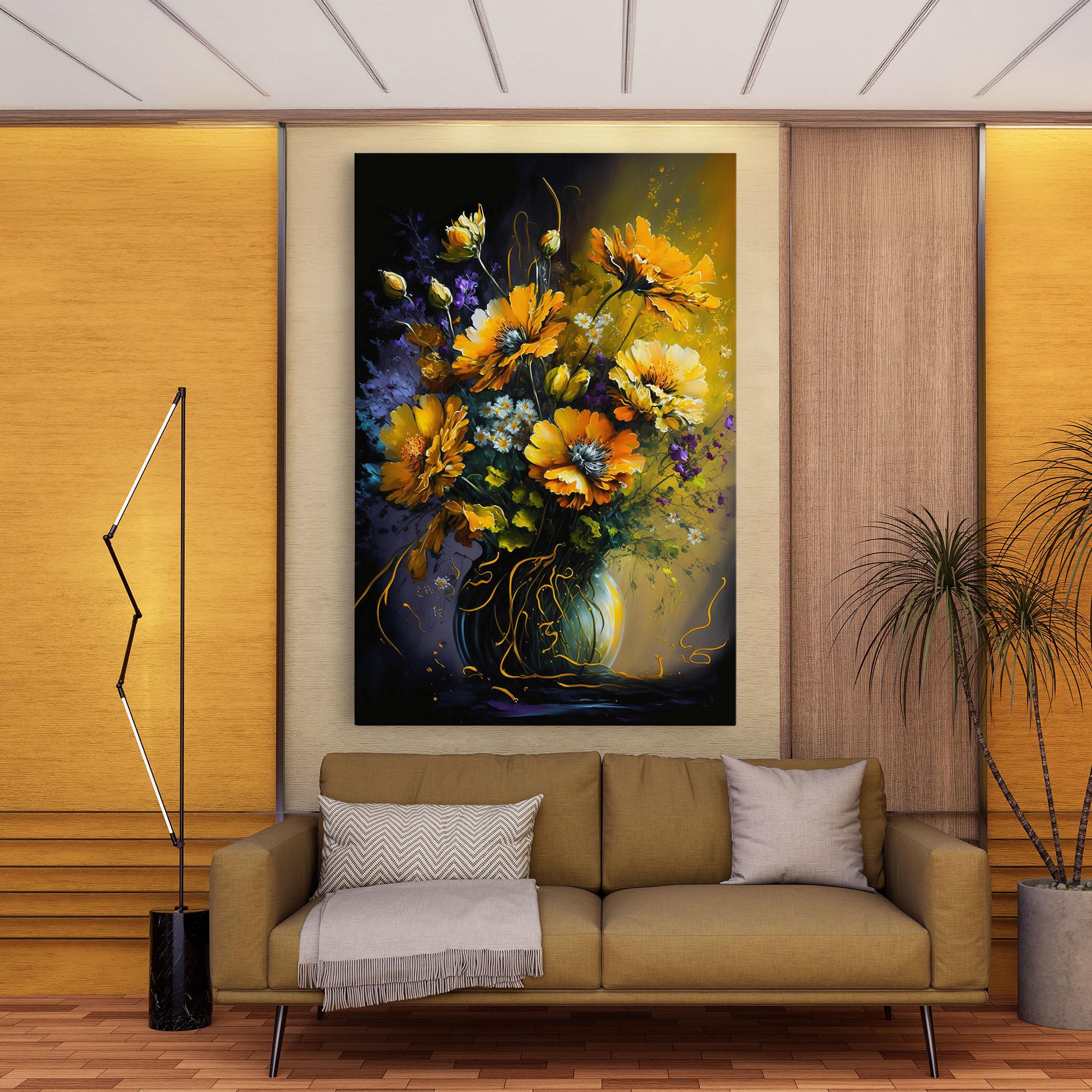 Leinwandbild Yellow Flower Art Vase mockup 9
