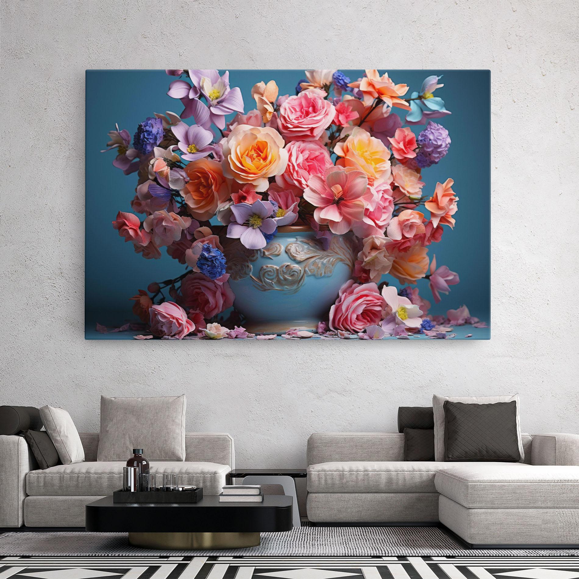 Leinwandbild Blue Vase Flowers mockup 2