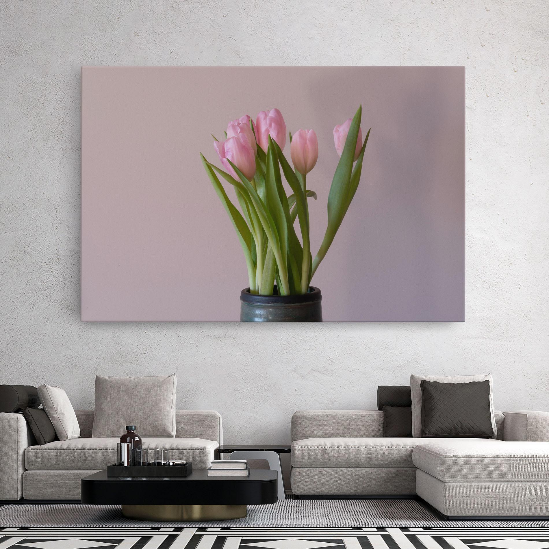 Leinwandbild Pink Tulips Vase mockup 2