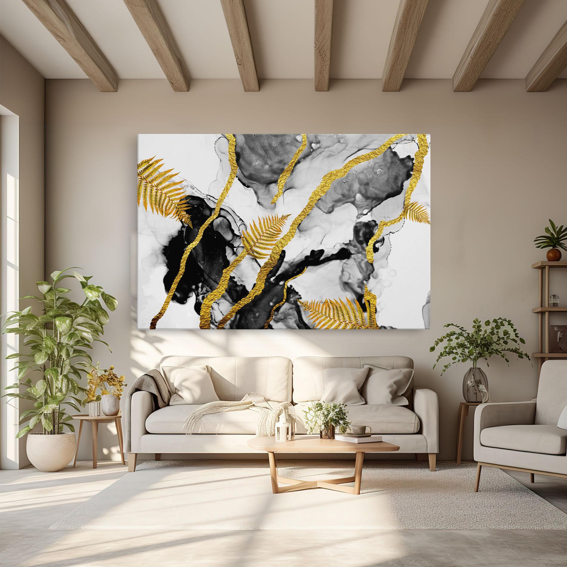 Leinwandbild Abstract Golden Leaves mockup 6