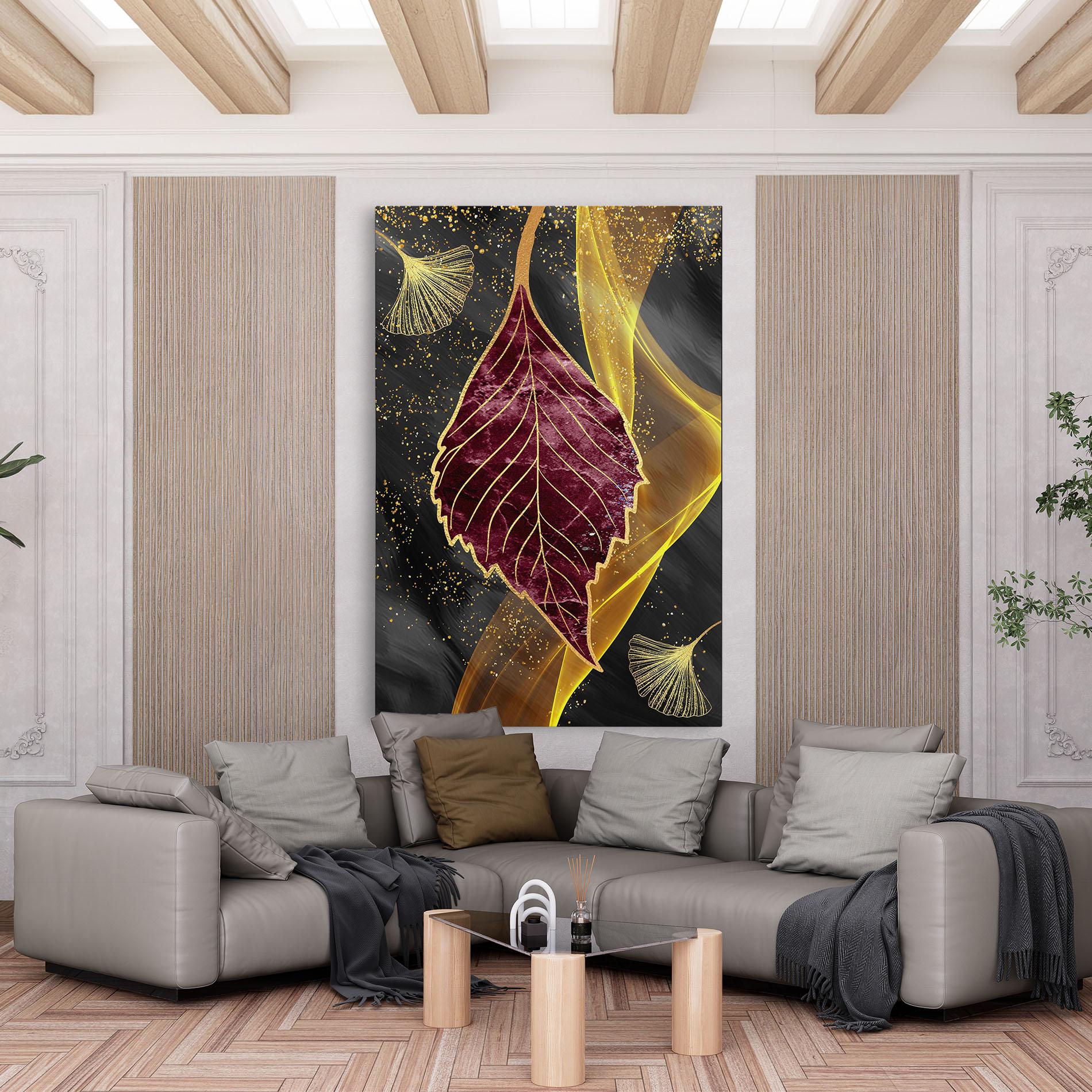 Leinwandbild Golden Leaves Red mockup 6