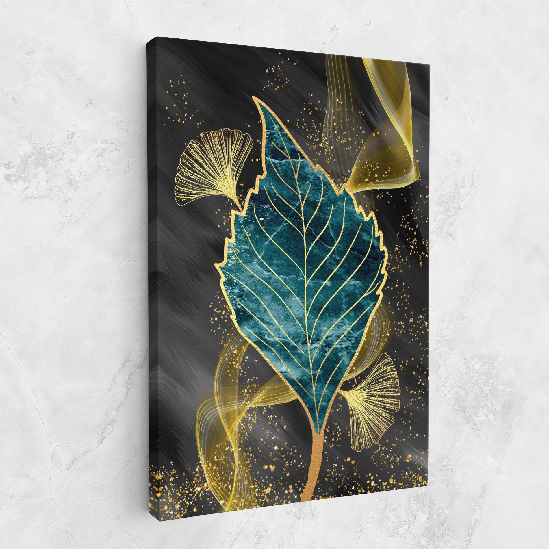 Leinwandbild Golden Leaves Blue mockup 1