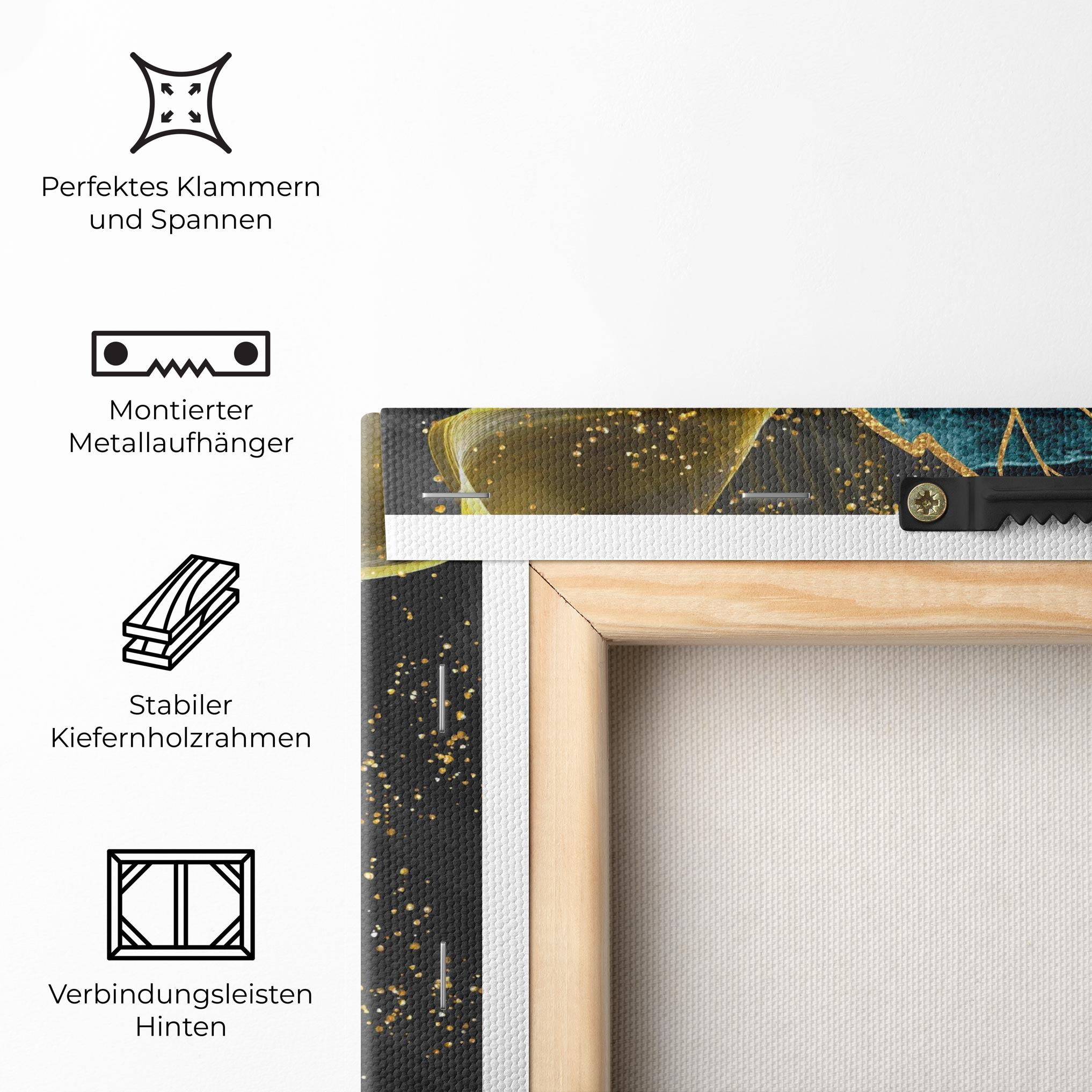 Leinwandbild Golden Leaves Blue mockup 5