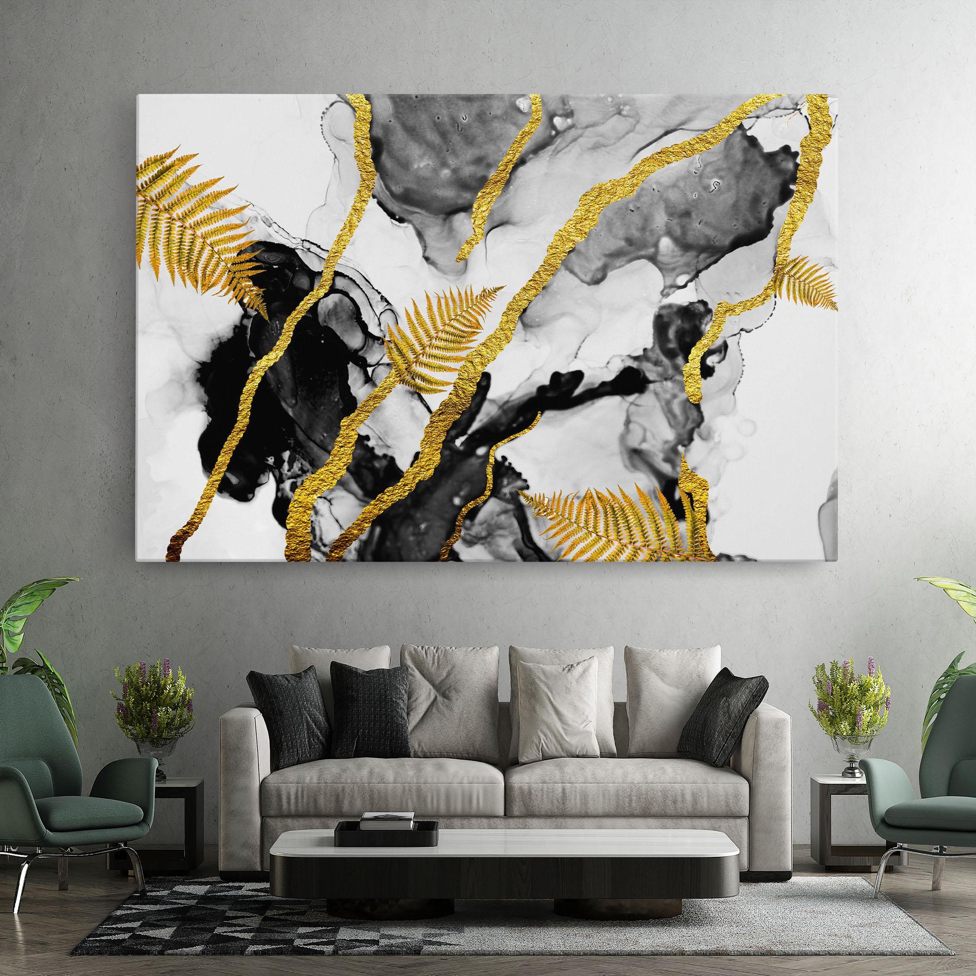 Leinwandbild Abstract Golden Leaves mockup 7
