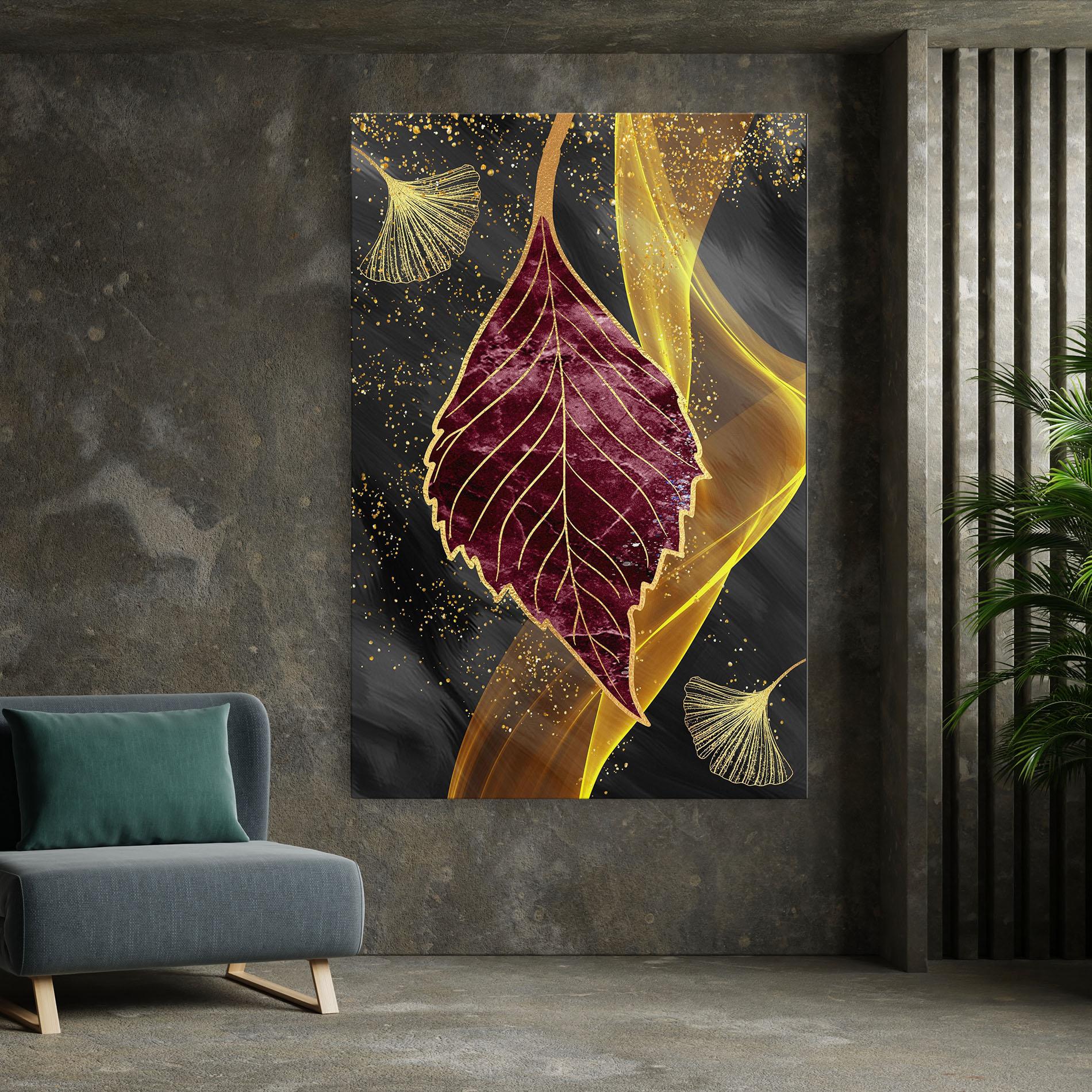 Leinwandbild Golden Leaves Red mockup 7