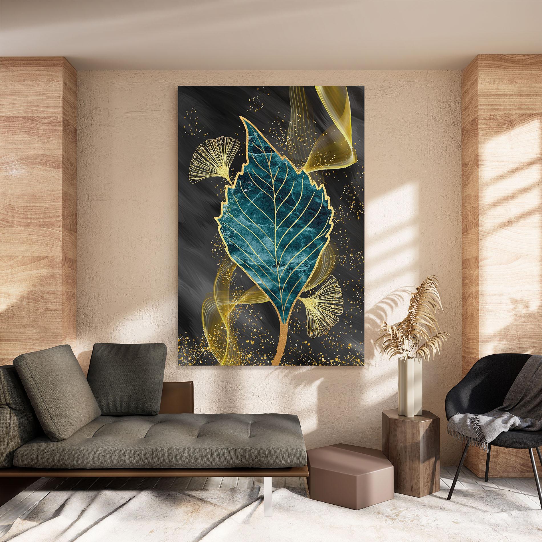 Leinwandbild Golden Leaves Blue mockup 8