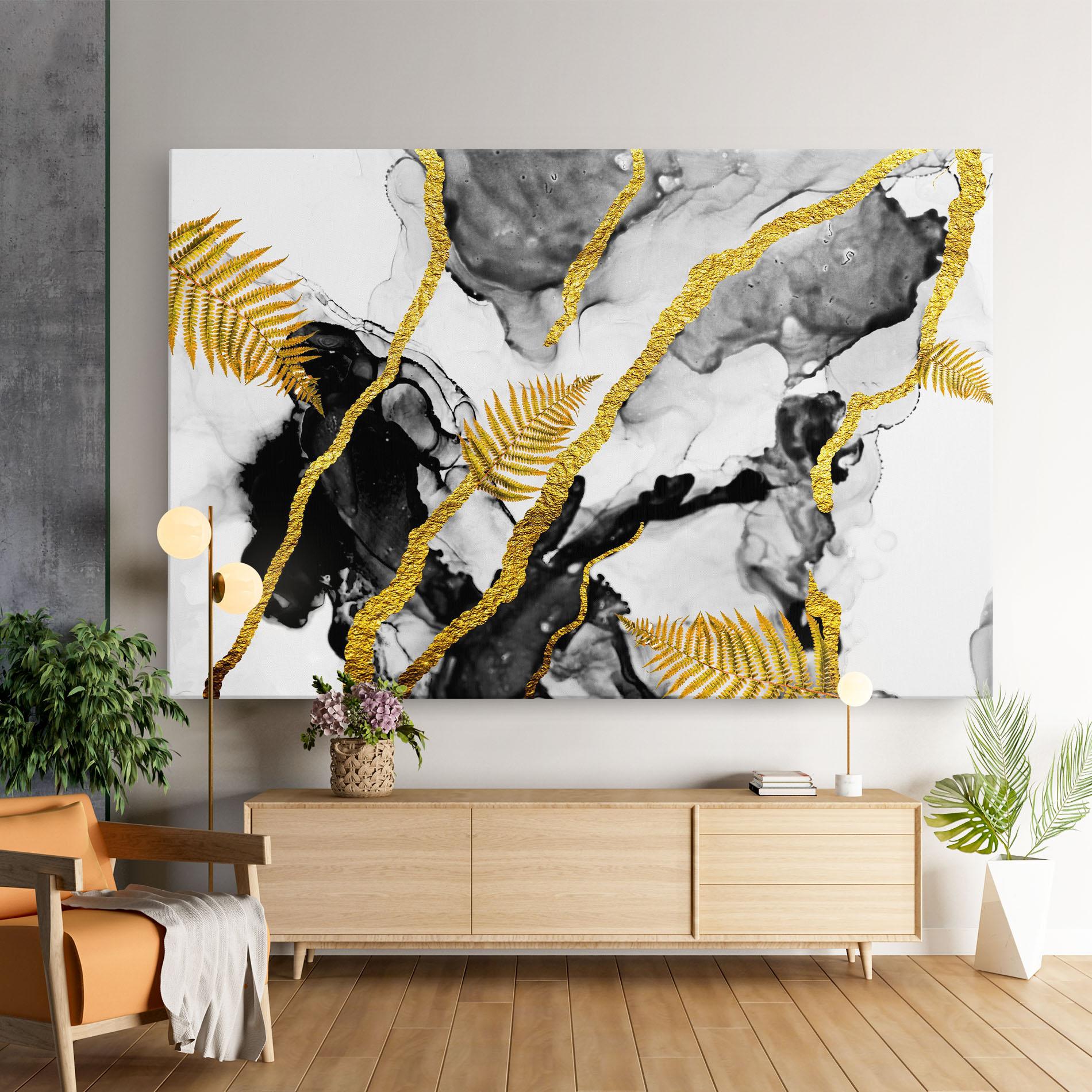 Leinwandbild Abstract Golden Leaves mockup 9