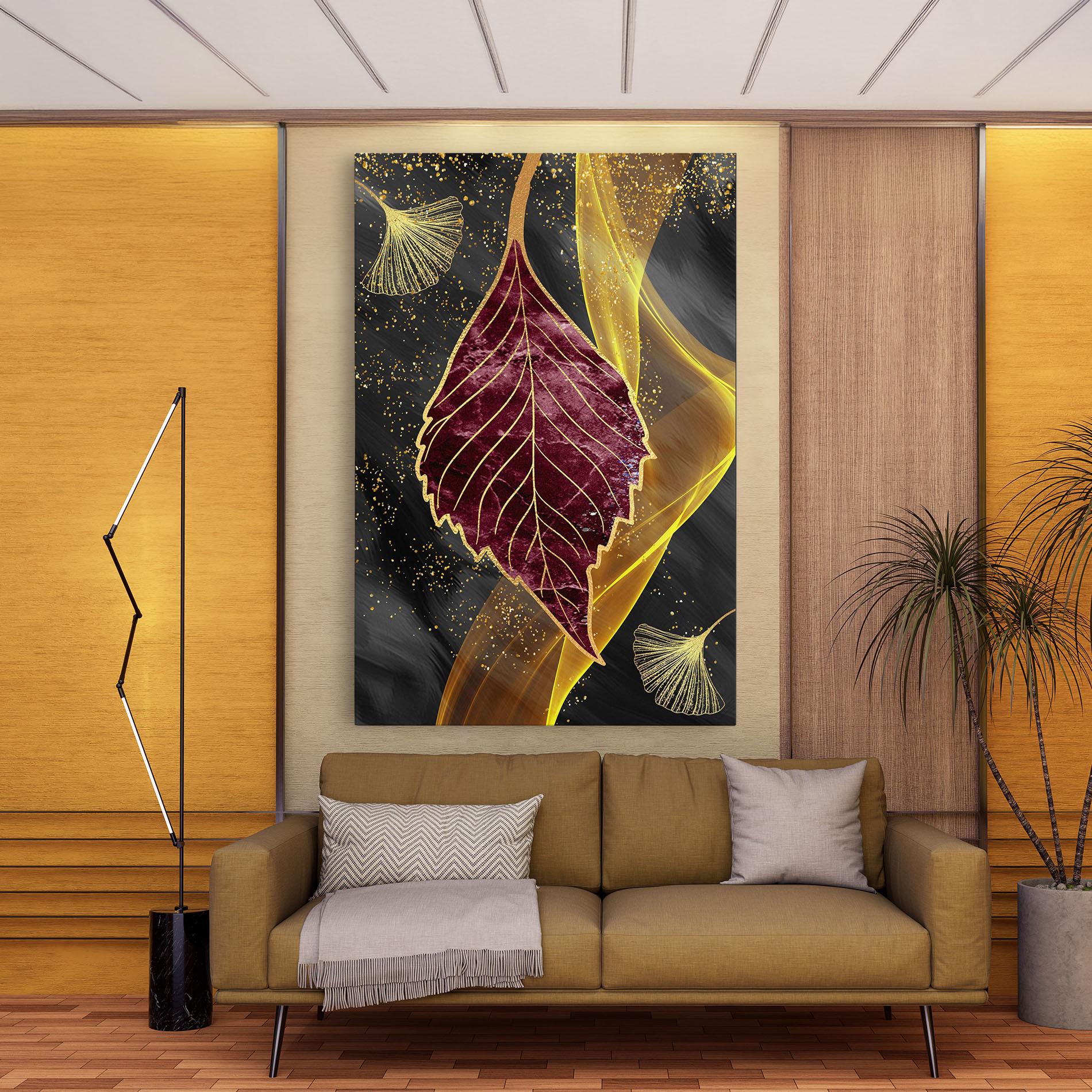 Leinwandbild Golden Leaves Red mockup 9