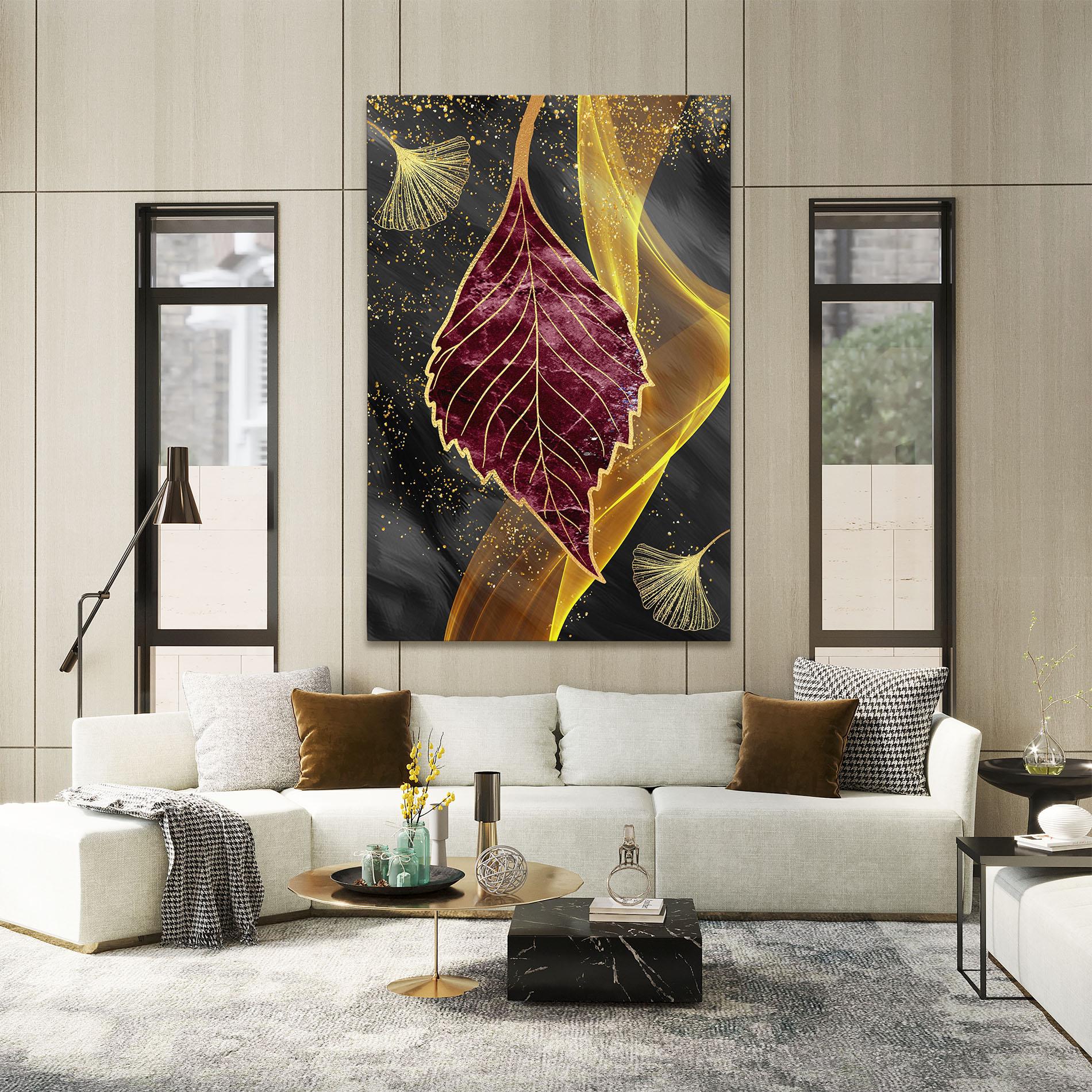 Leinwandbild Golden Leaves Red mockup 2