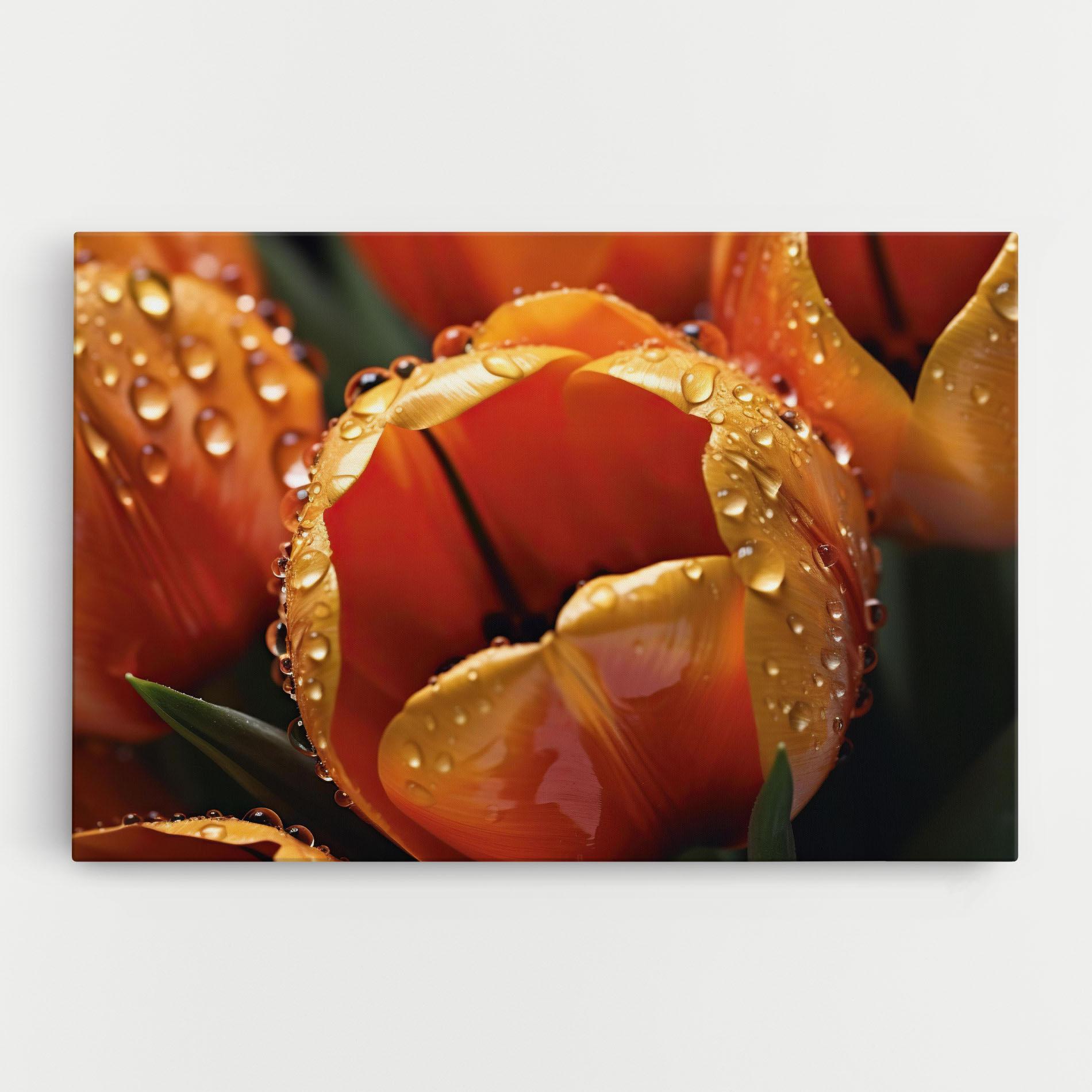 Leinwandbild Orange Tulip Water Drops mockup 0