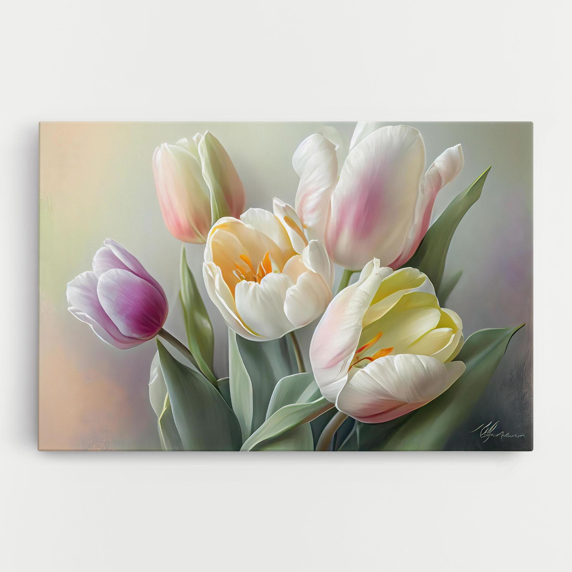 Leinwandbild White Tulips Painting mockup 0