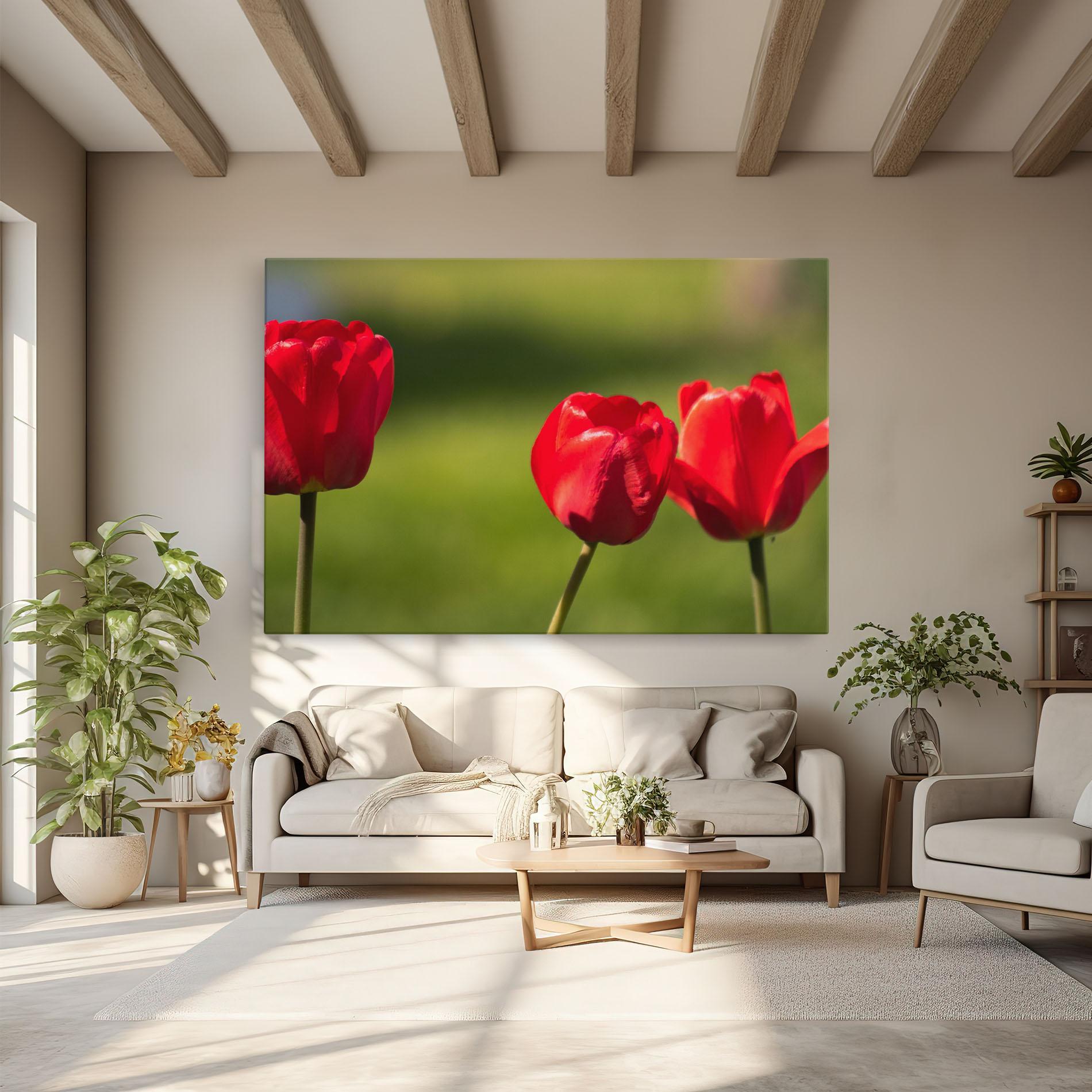 Leinwandbild 3 Red Tulips mockup 6