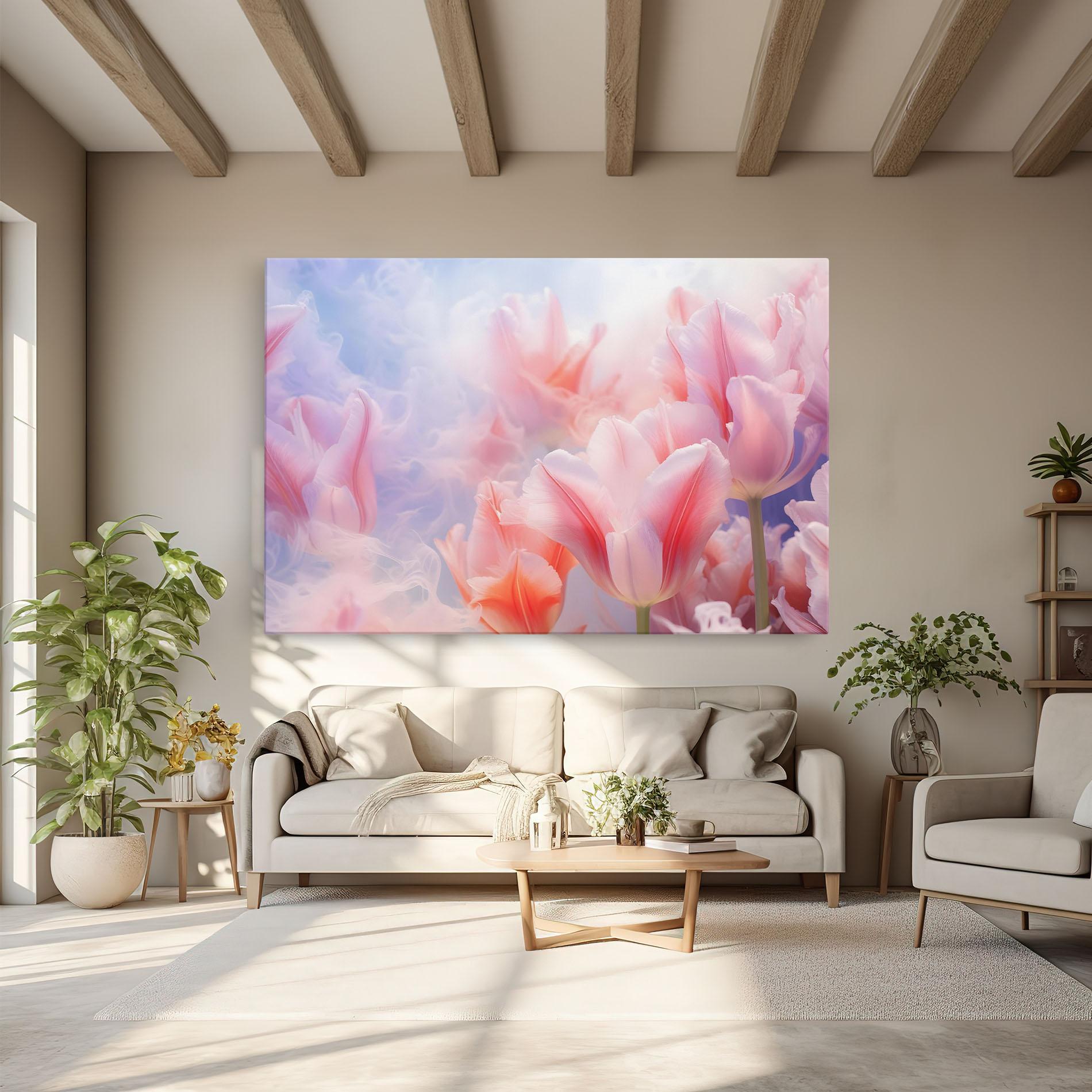 Leinwandbild Dreamy Pink Tulips mockup 6