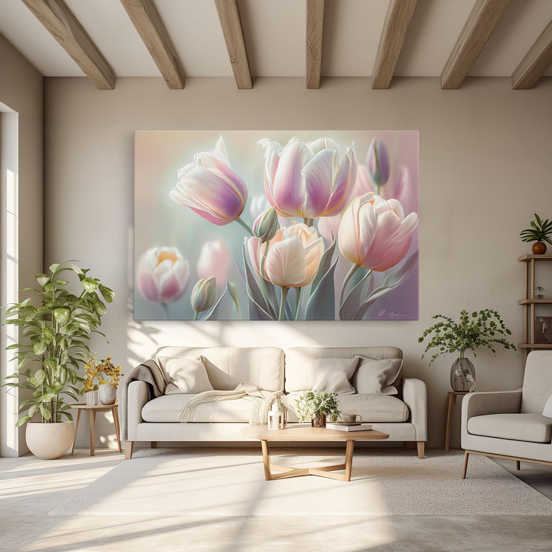 Leinwandbild Dreamy White Tulips mockup 6