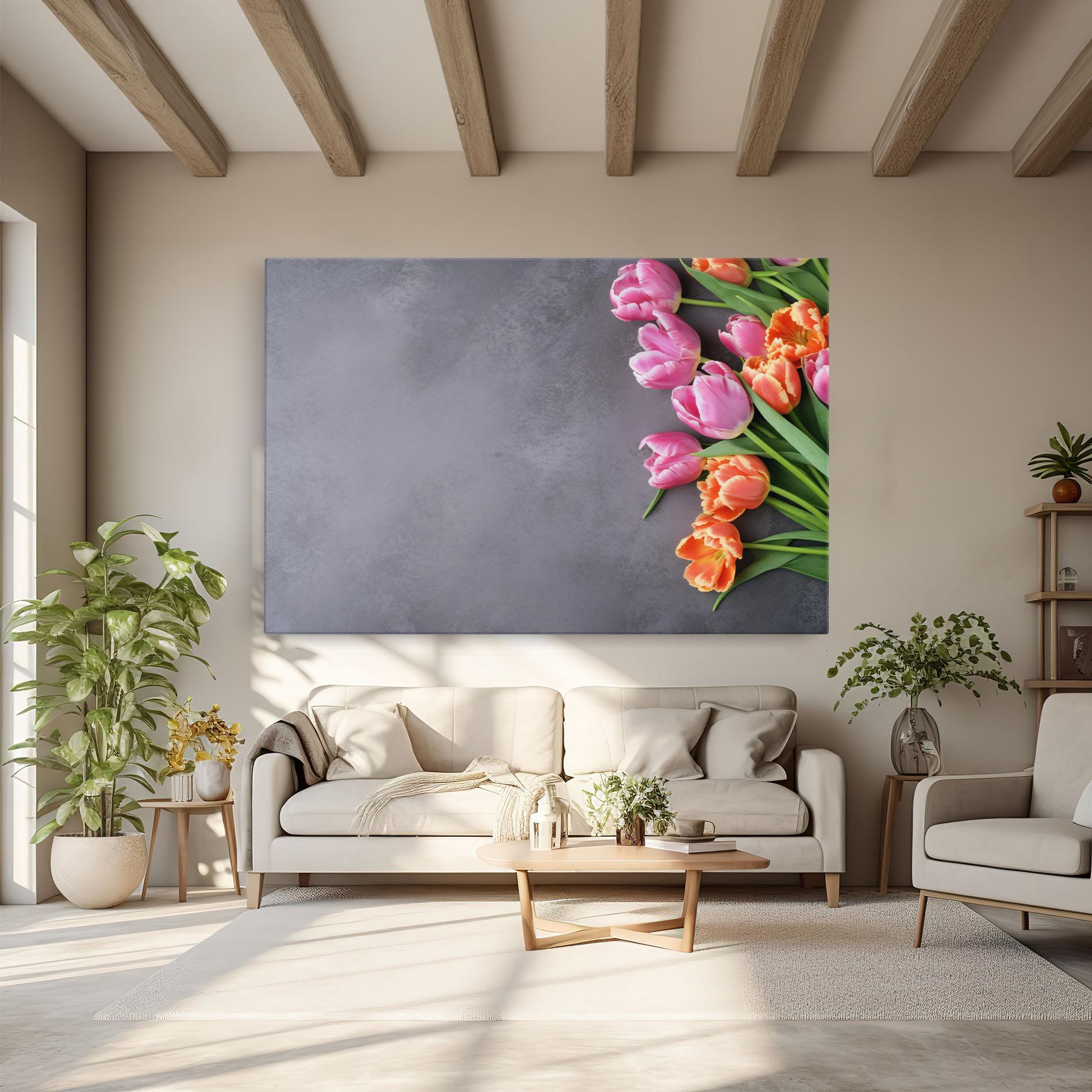Leinwandbild Light Orange Pink Tulips mockup 6