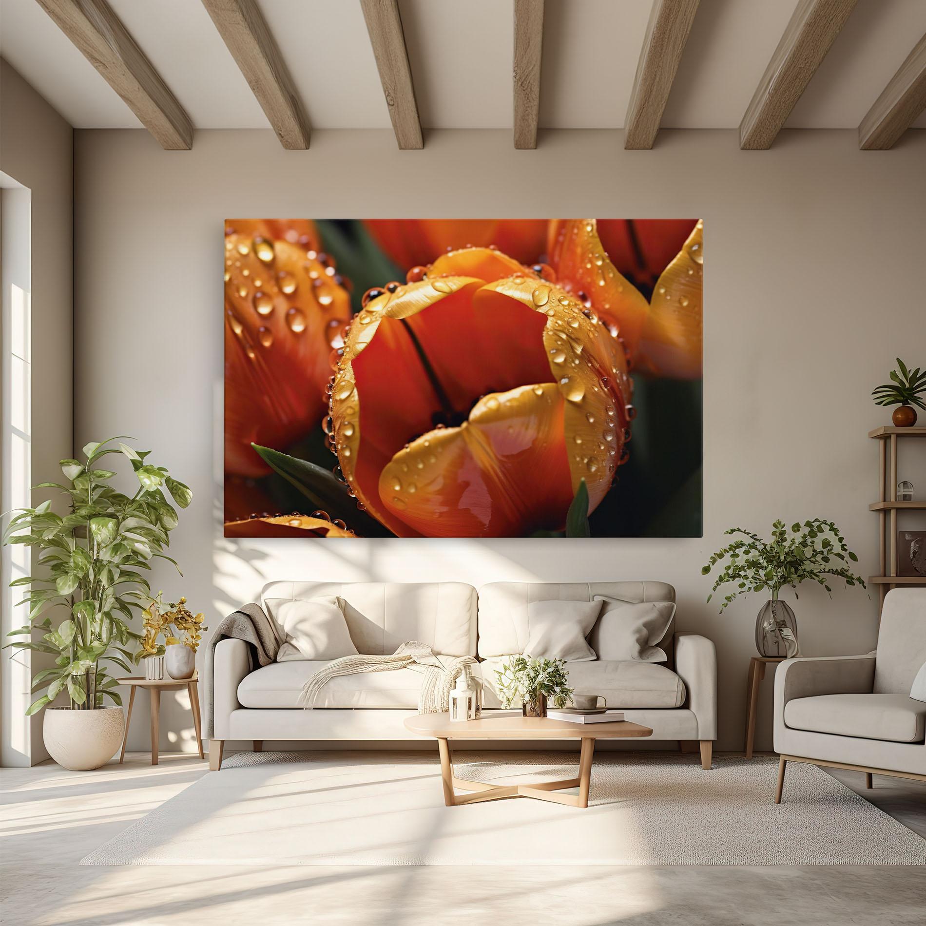 Leinwandbild Orange Tulip Water Drops mockup 6