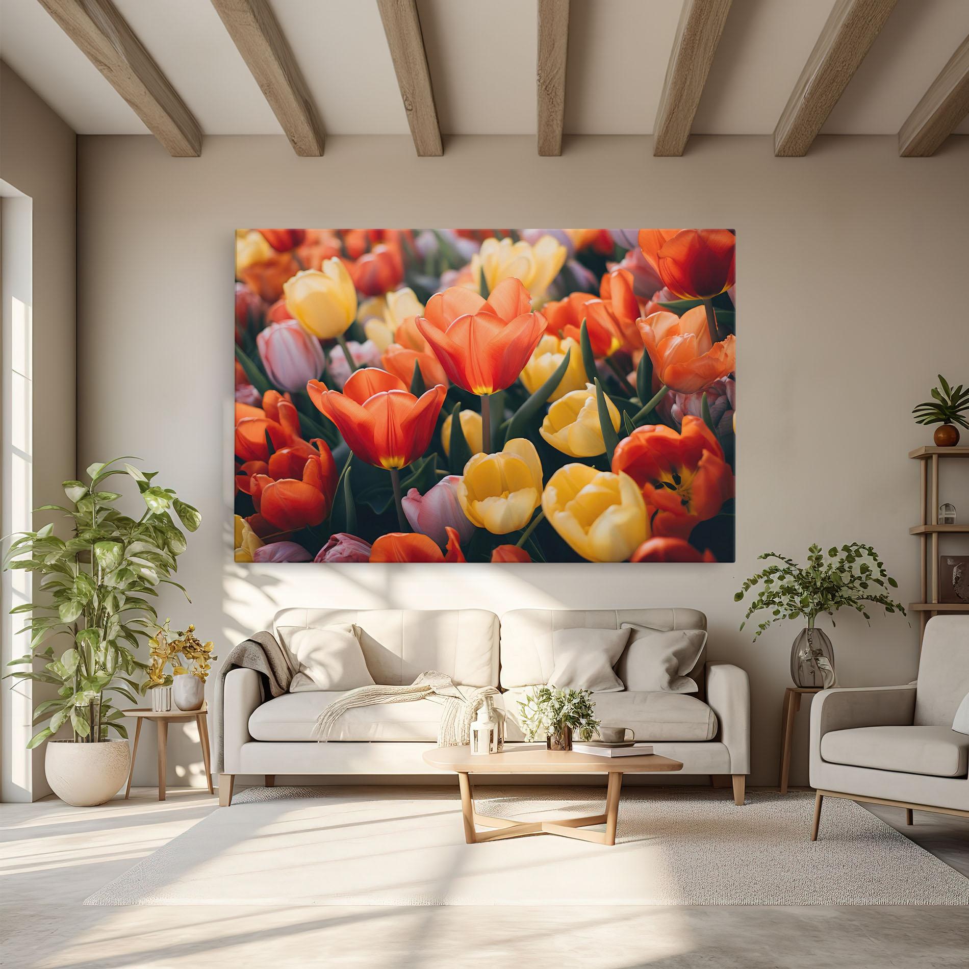 Leinwandbild Orange Yellow Tulips mockup 6