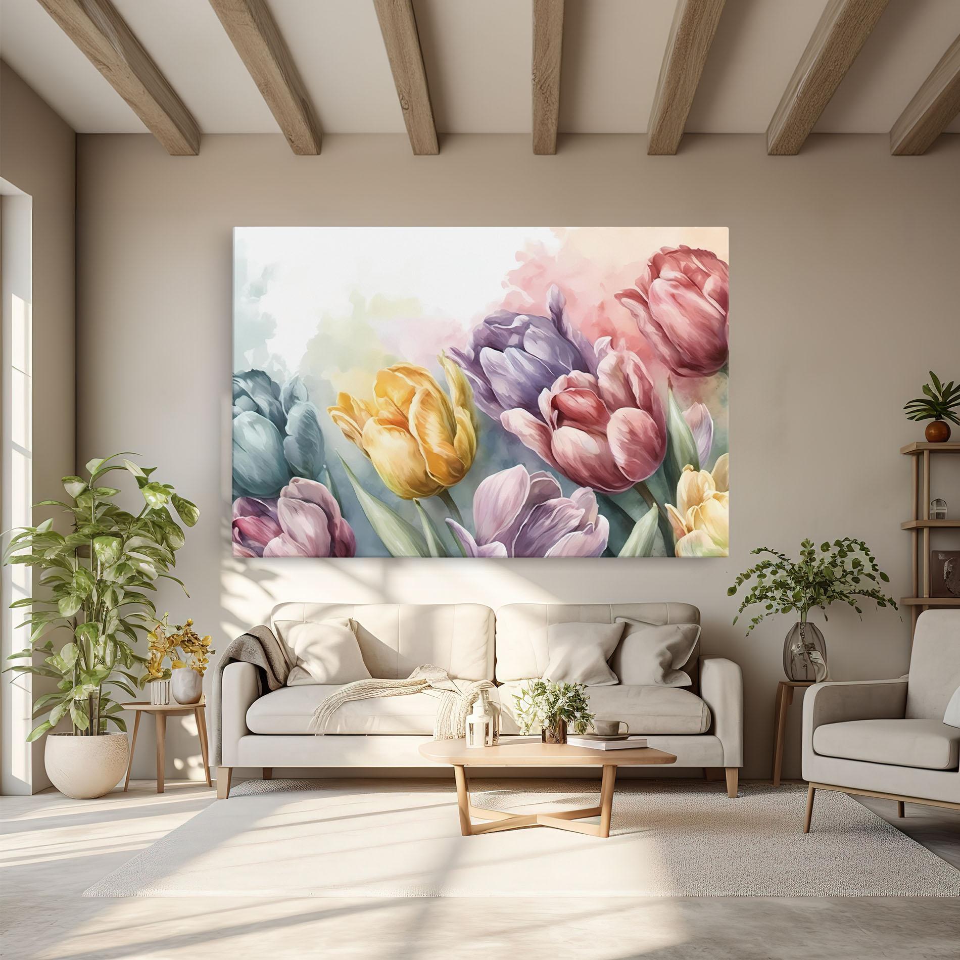 Leinwandbild Pastel Tulips mockup 6