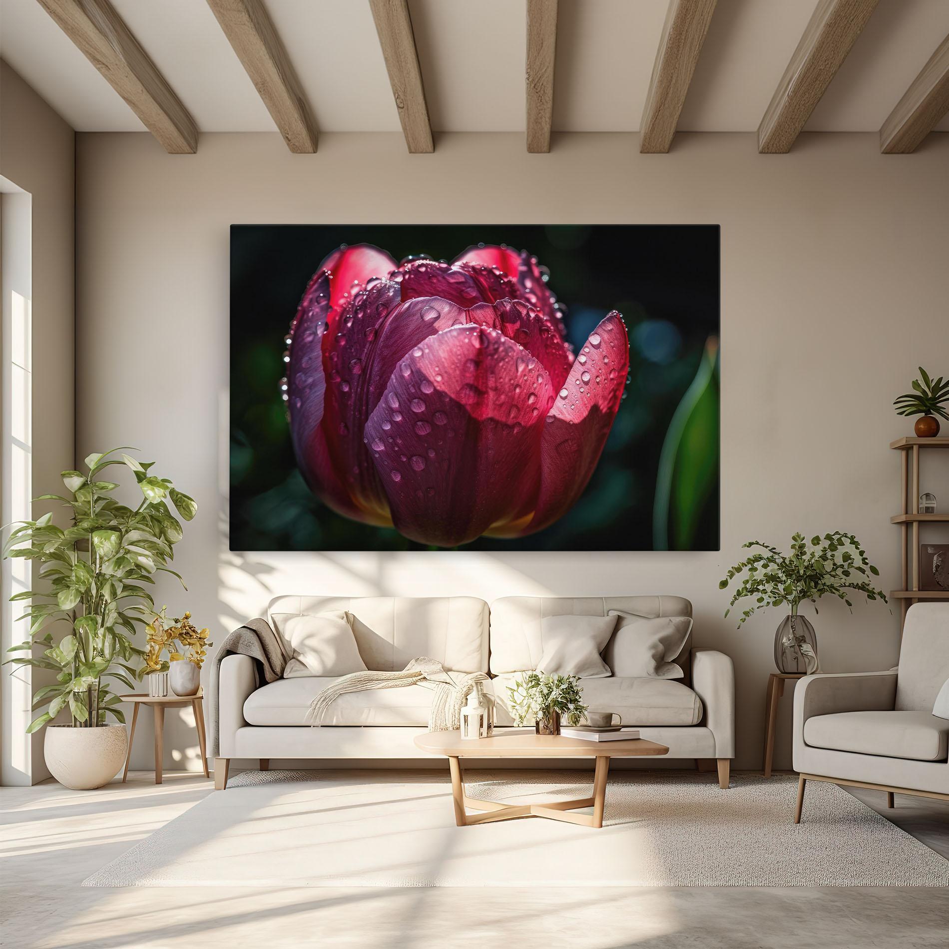 Leinwandbild Pink Tulip After Rain mockup 6