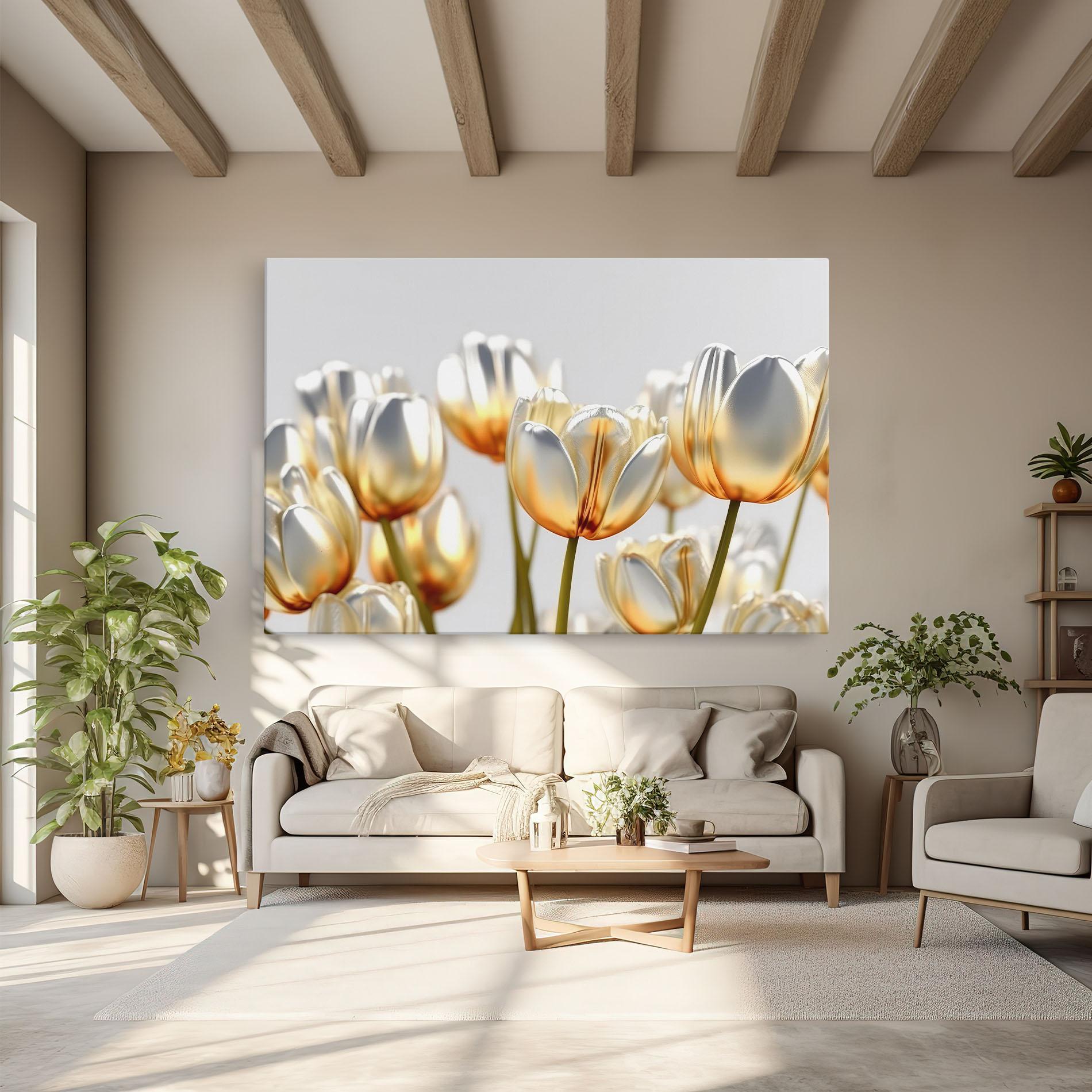 Leinwandbild White Golden Tulips mockup 6