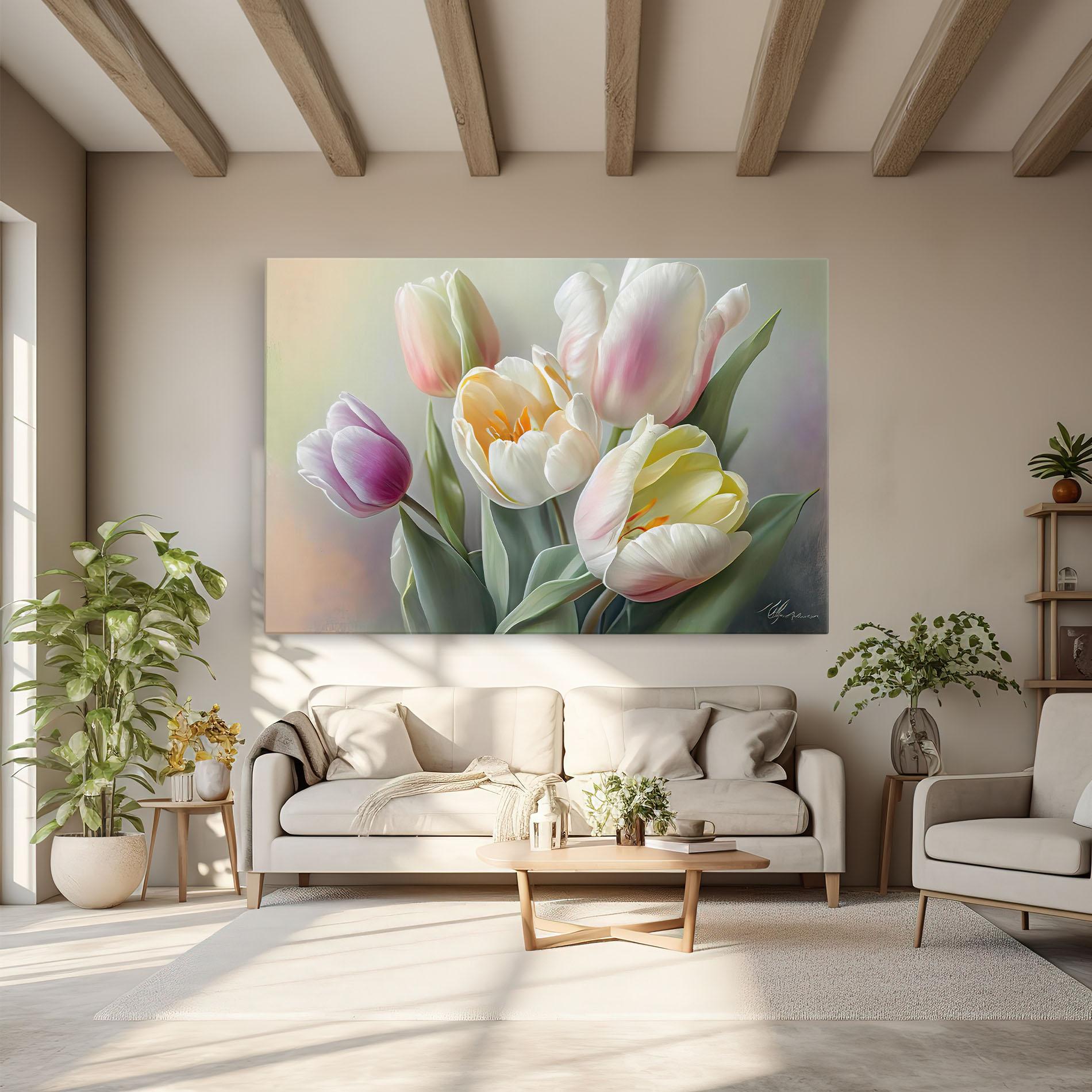 Leinwandbild White Tulips Painting mockup 6