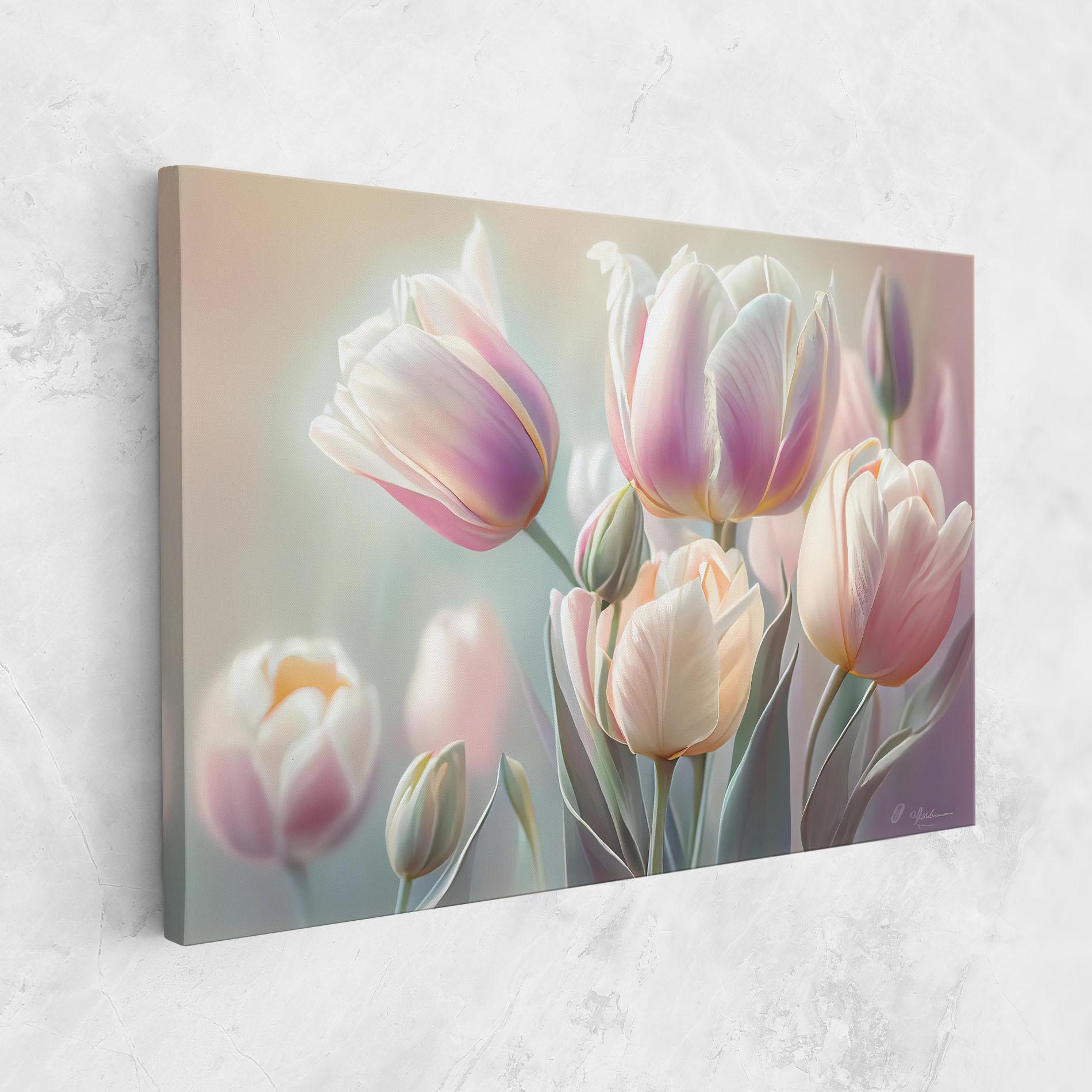 Leinwandbild Dreamy White Tulips mockup 1