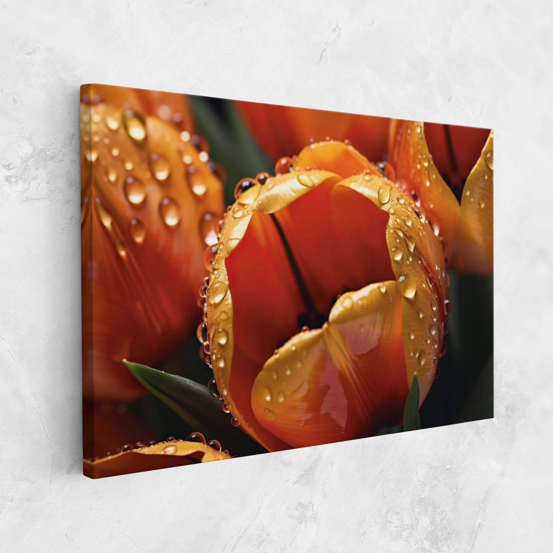 Leinwandbild Orange Tulip Water Drops mockup 1