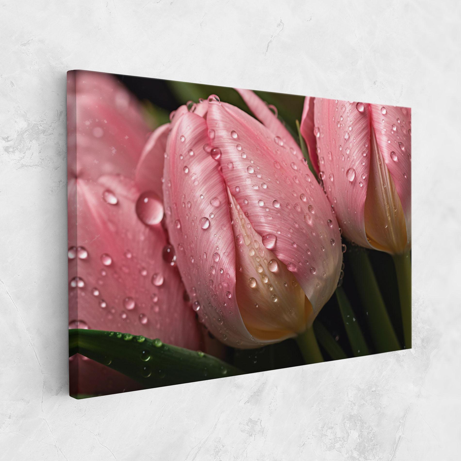 Leinwandbild Pink Tulip With Drops mockup 1