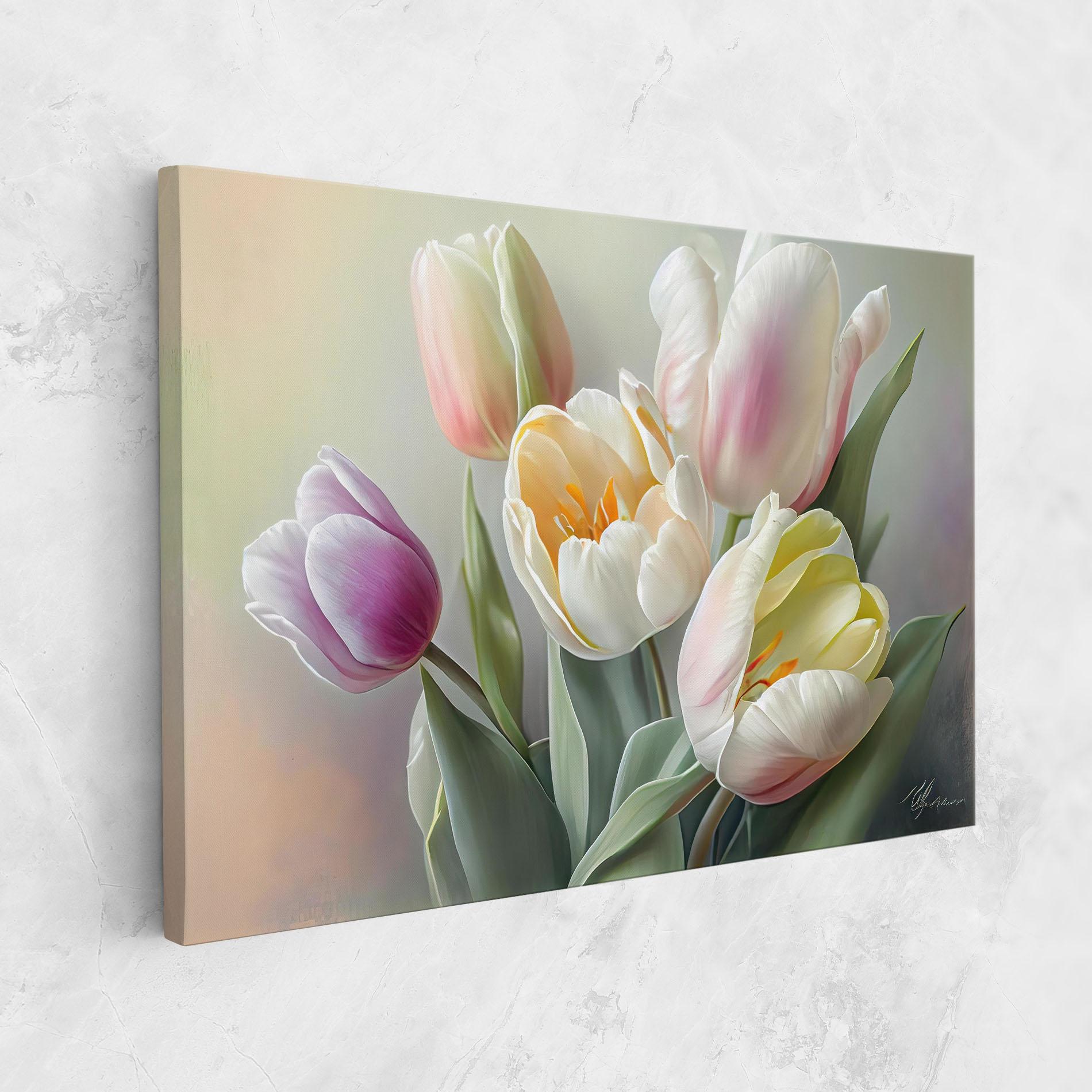 Leinwandbild White Tulips Painting mockup 1
