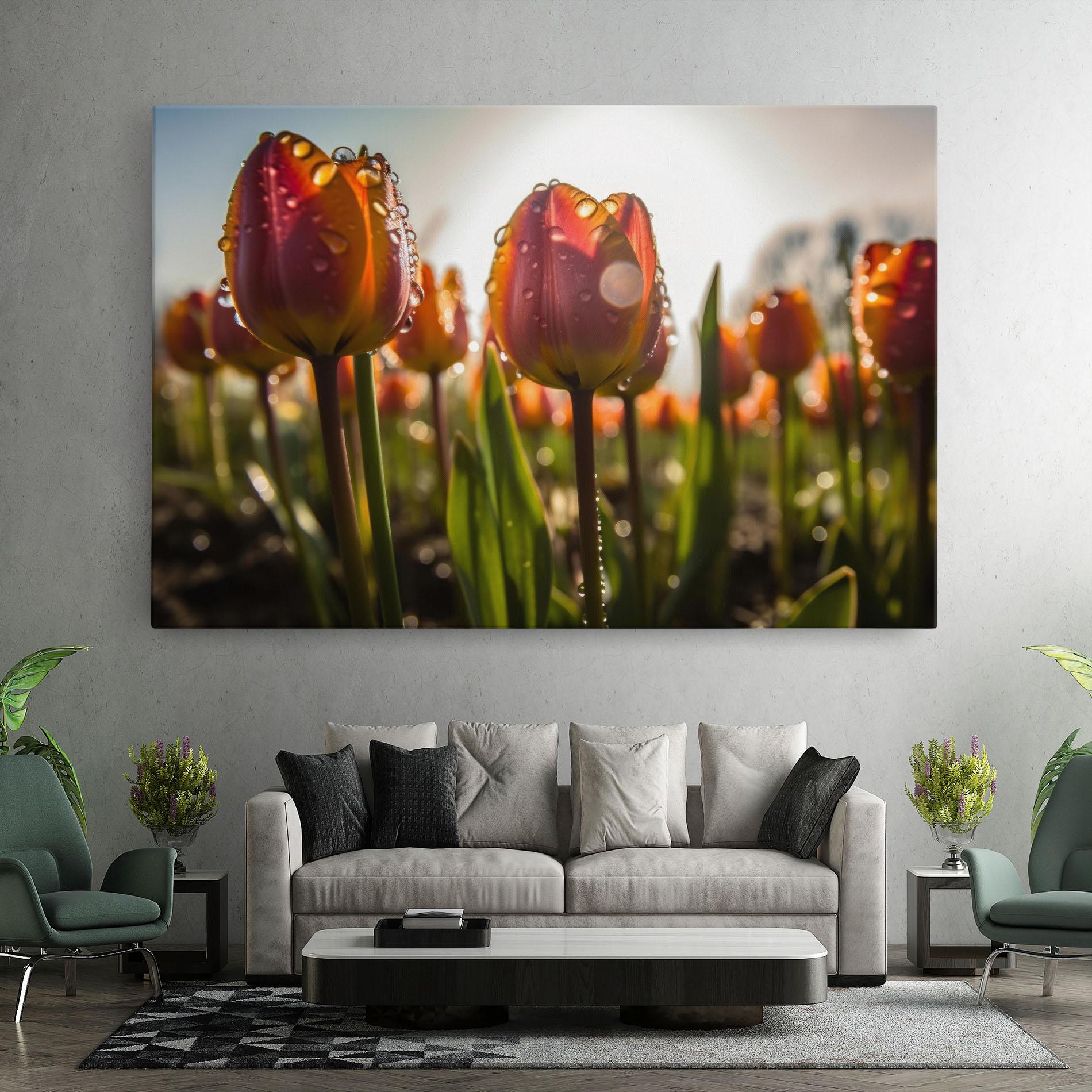 Leinwandbild Orange Tulips After Rain mockup 7