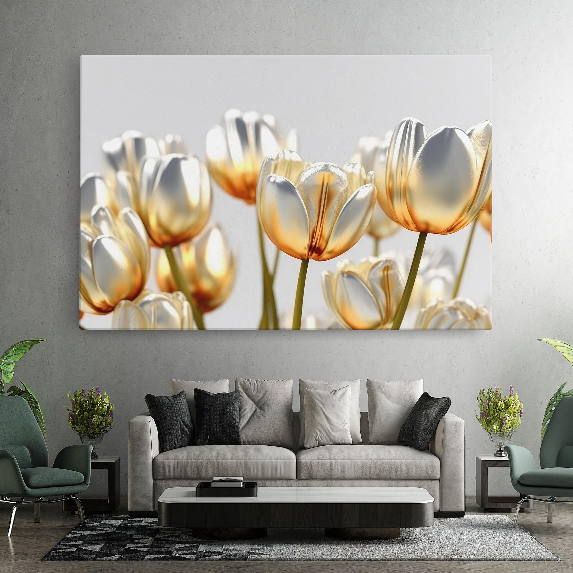 Leinwandbild White Golden Tulips mockup 7