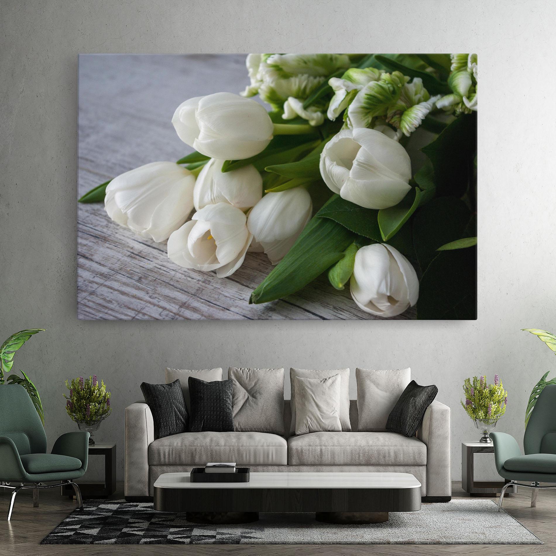 Leinwandbild White Tulips Bouquet mockup 7