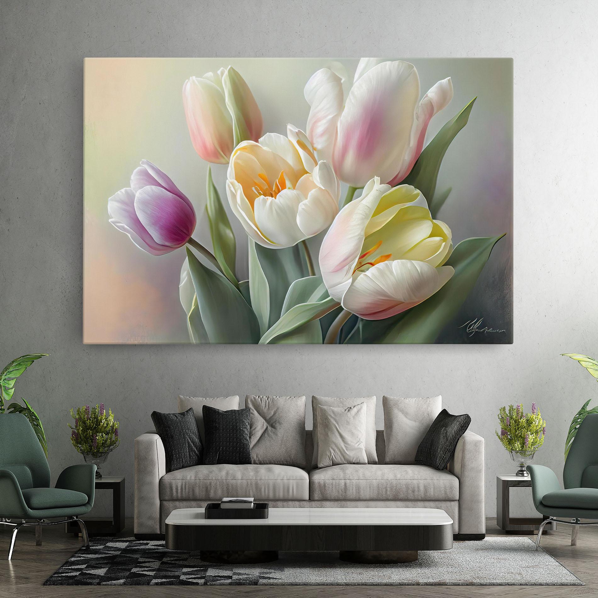 Leinwandbild White Tulips Painting mockup 7