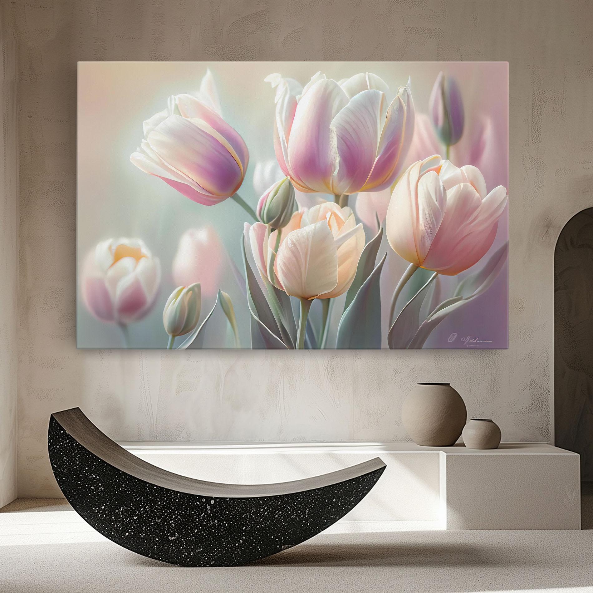 Leinwandbild Dreamy White Tulips mockup 8