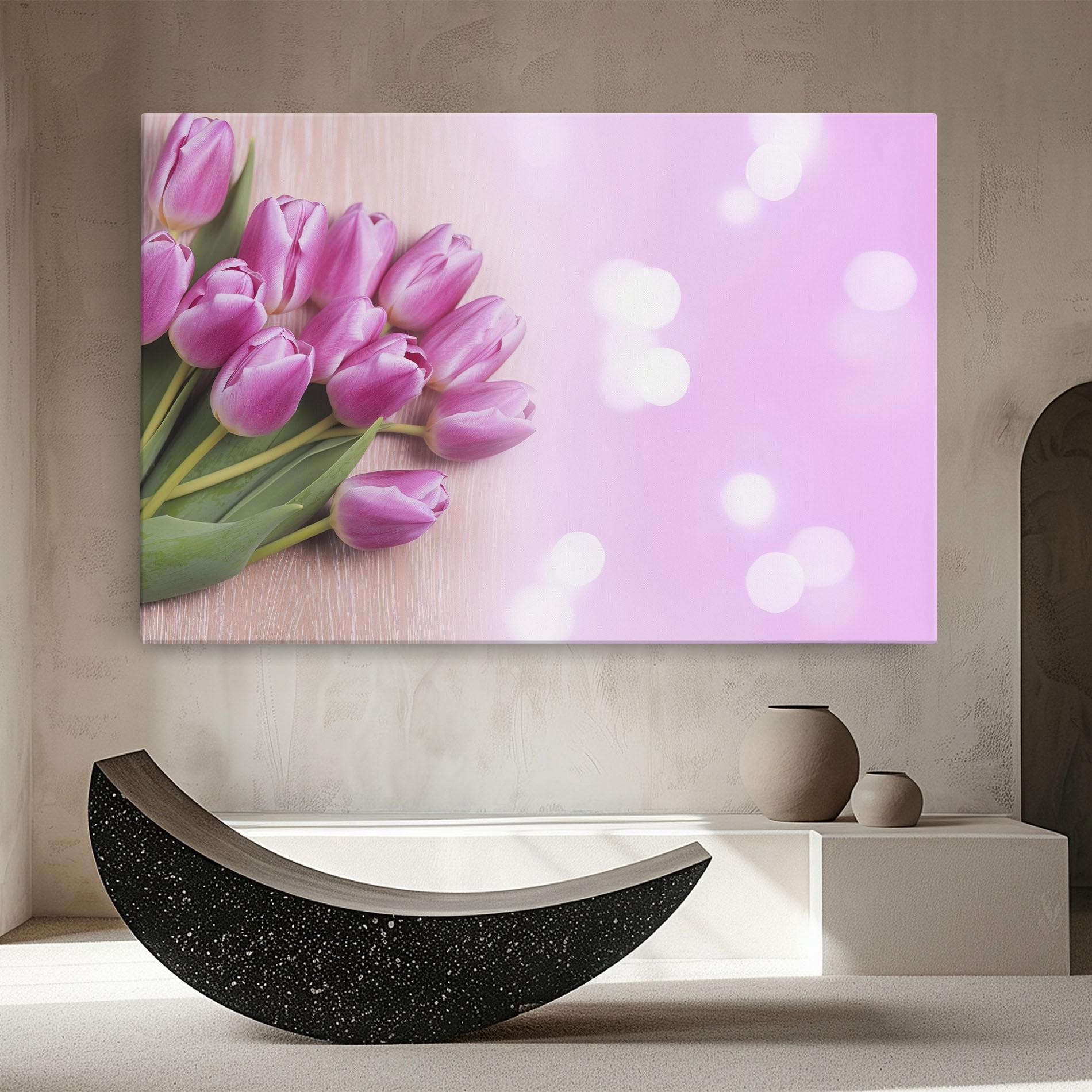 Leinwandbild Pink Tulip Flowers mockup 8