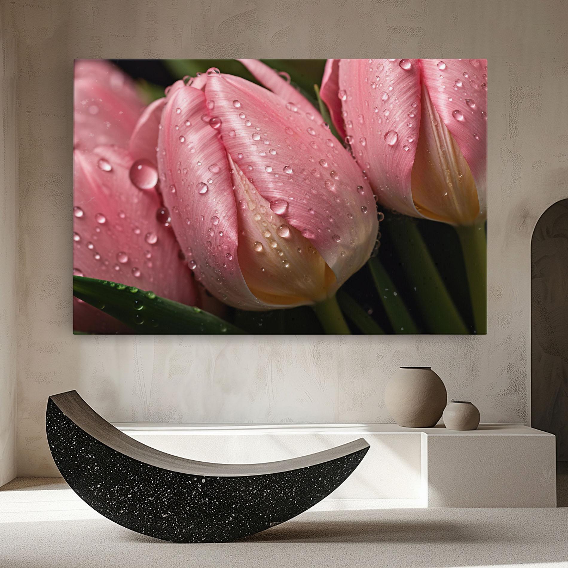 Leinwandbild Pink Tulip With Drops mockup 8