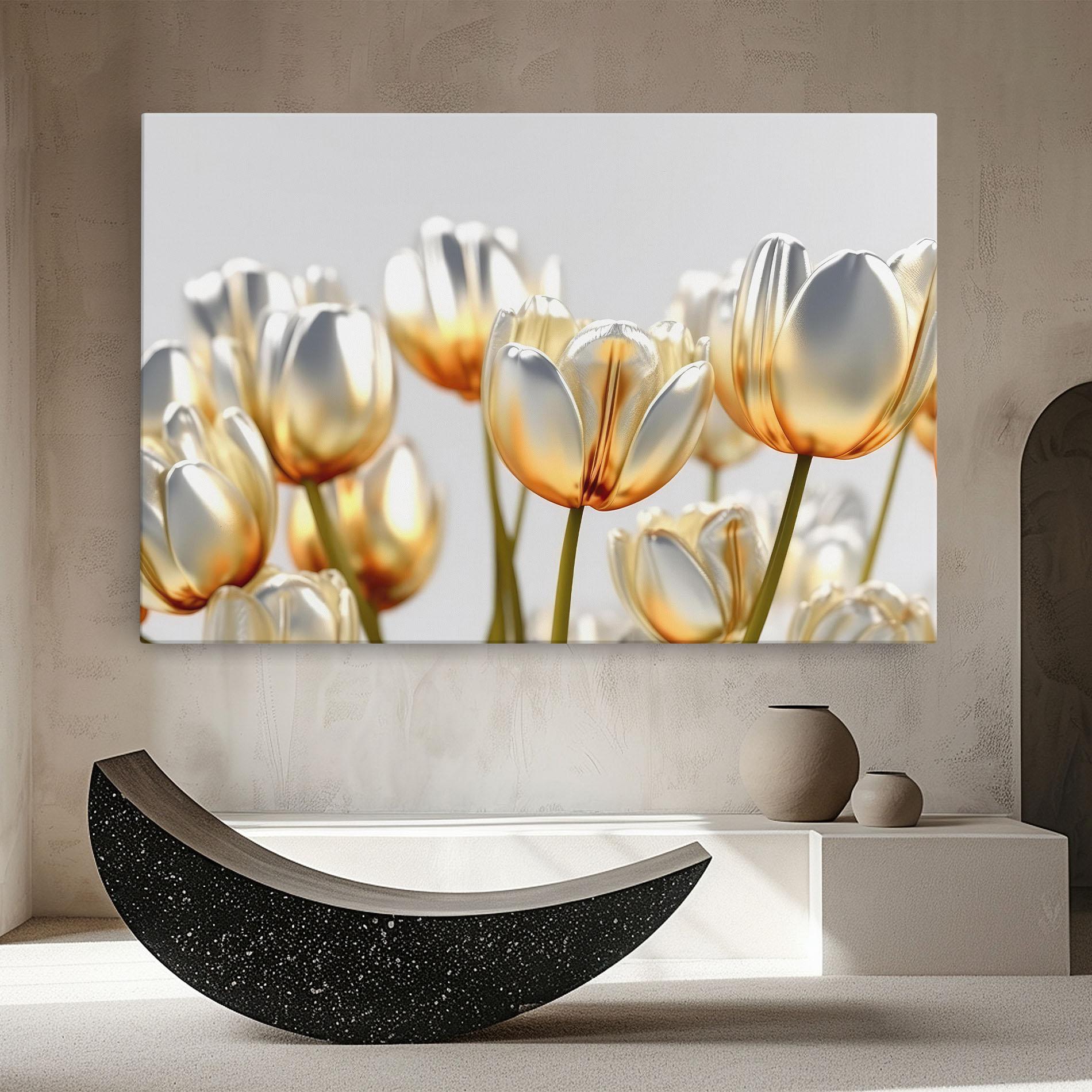 Leinwandbild White Golden Tulips mockup 8