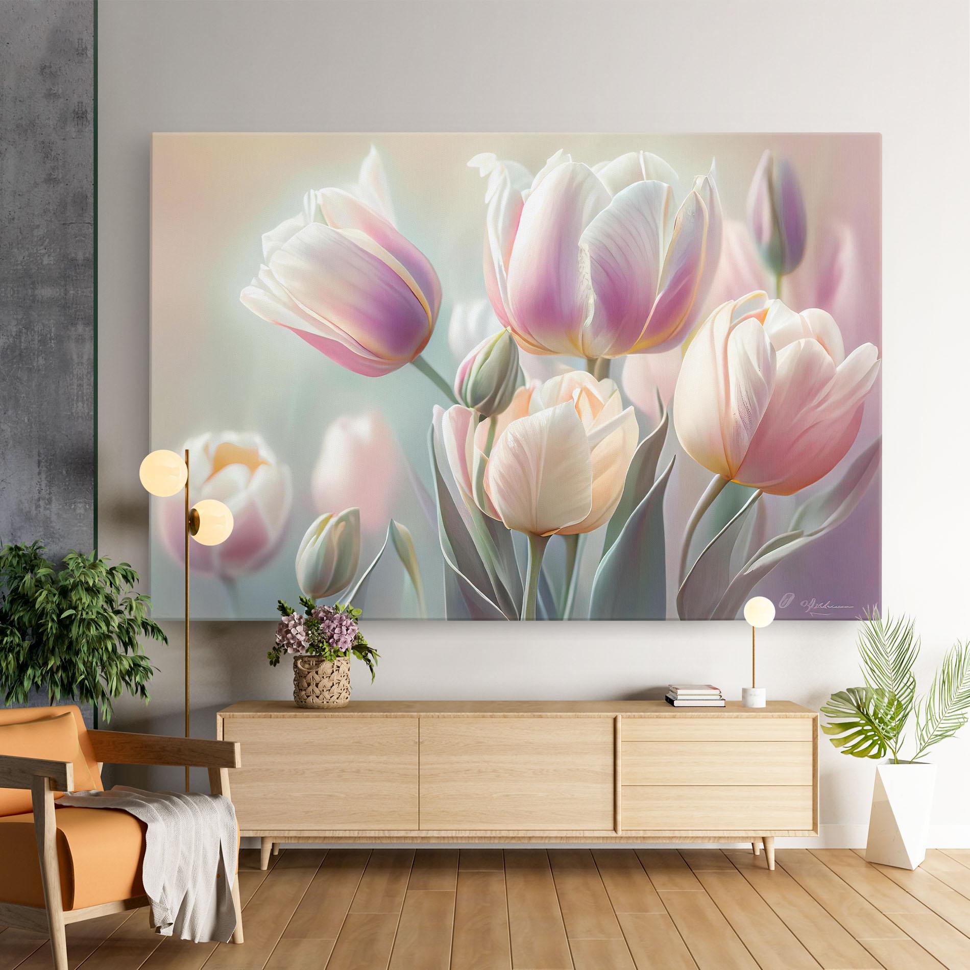 Leinwandbild Dreamy White Tulips mockup 9