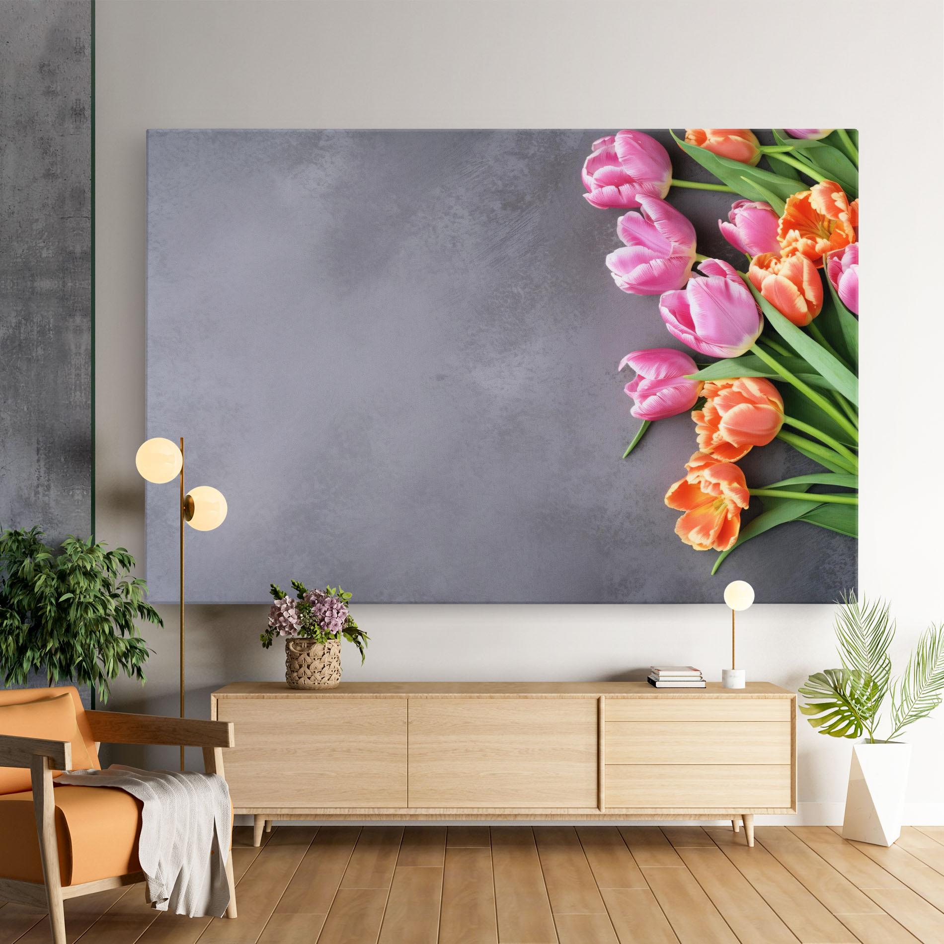 Leinwandbild Light Orange Pink Tulips mockup 9