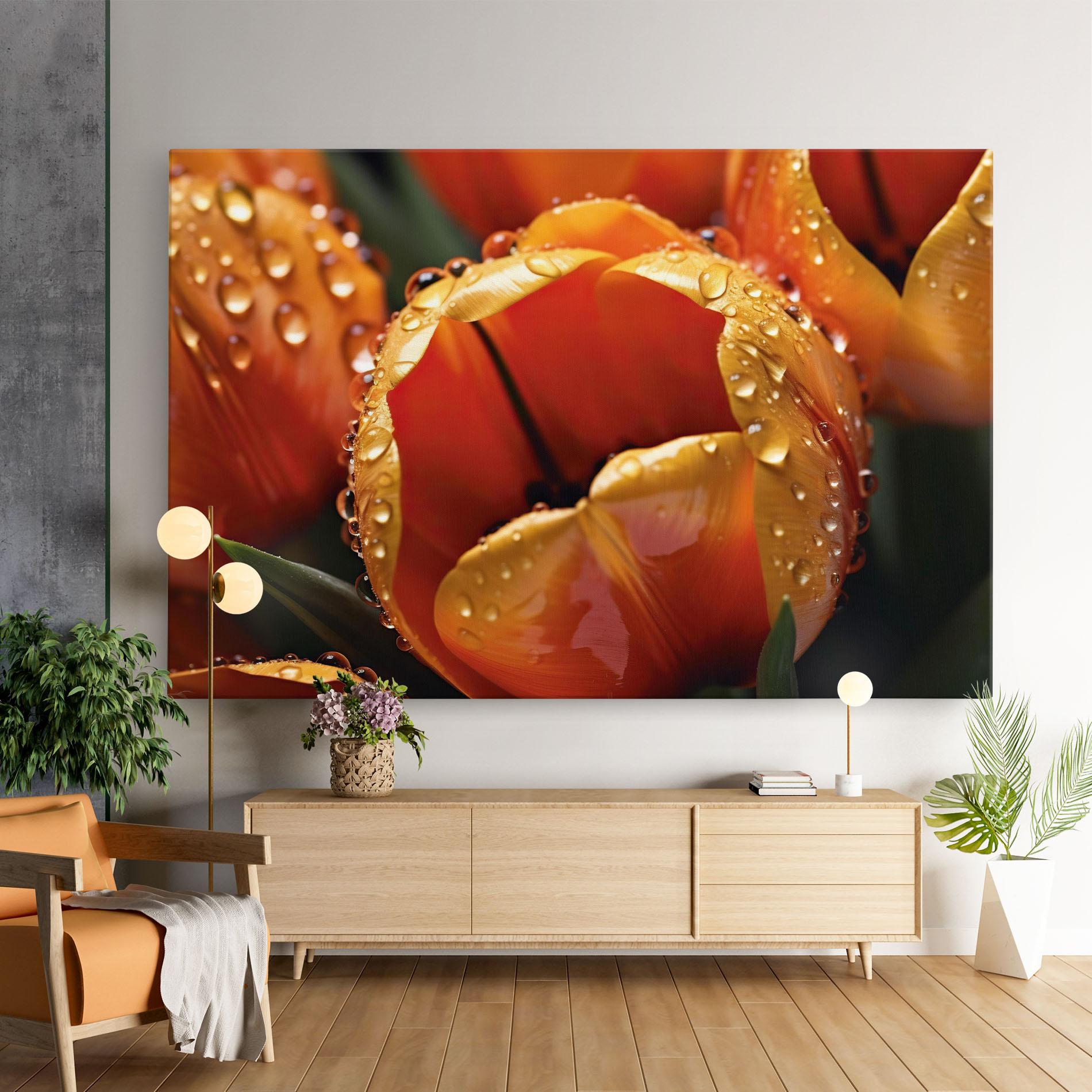 Leinwandbild Orange Tulip Water Drops mockup 9